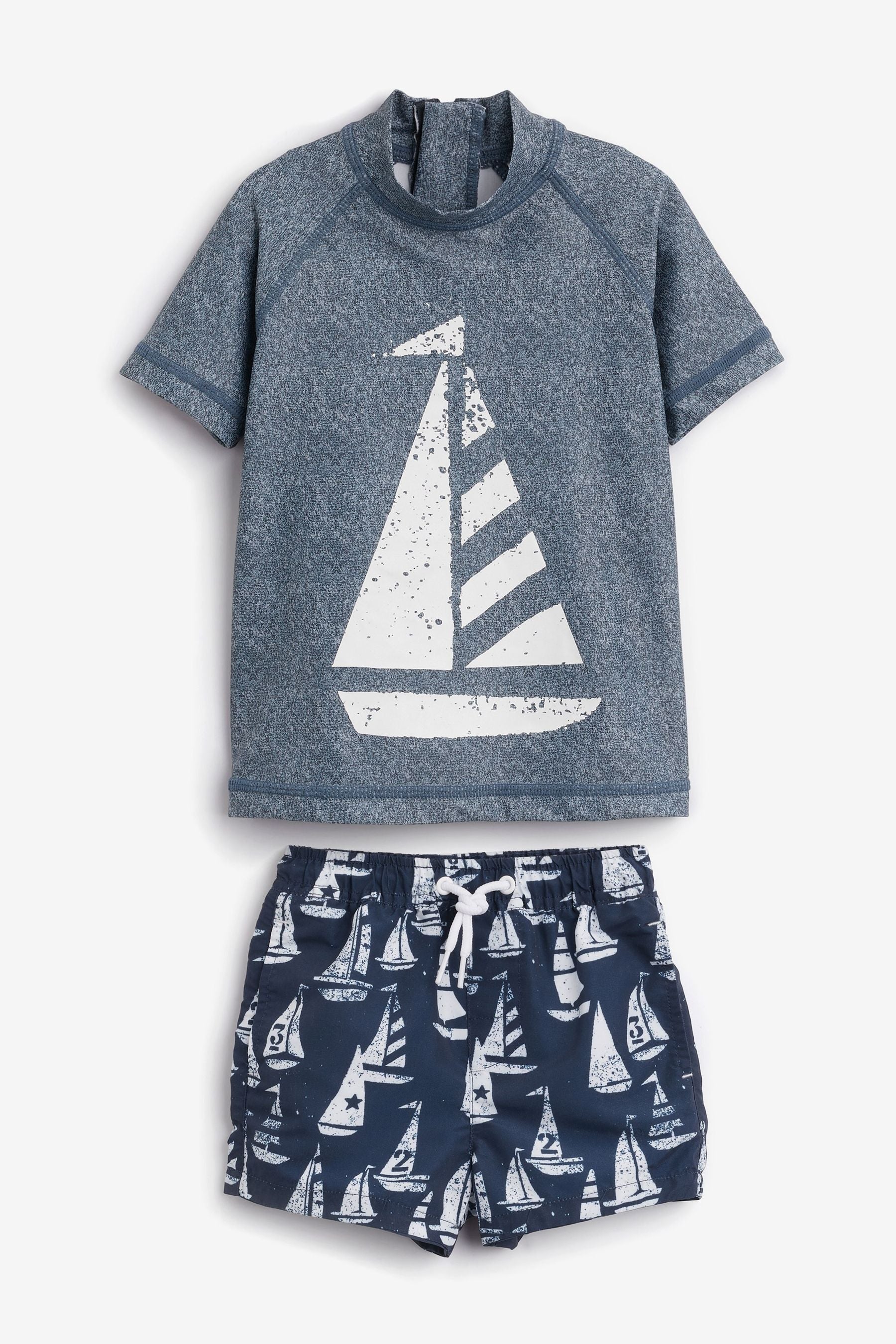 Blue Boat 2 Piece Rash Vest And Shorts Set (3mths-7yrs)