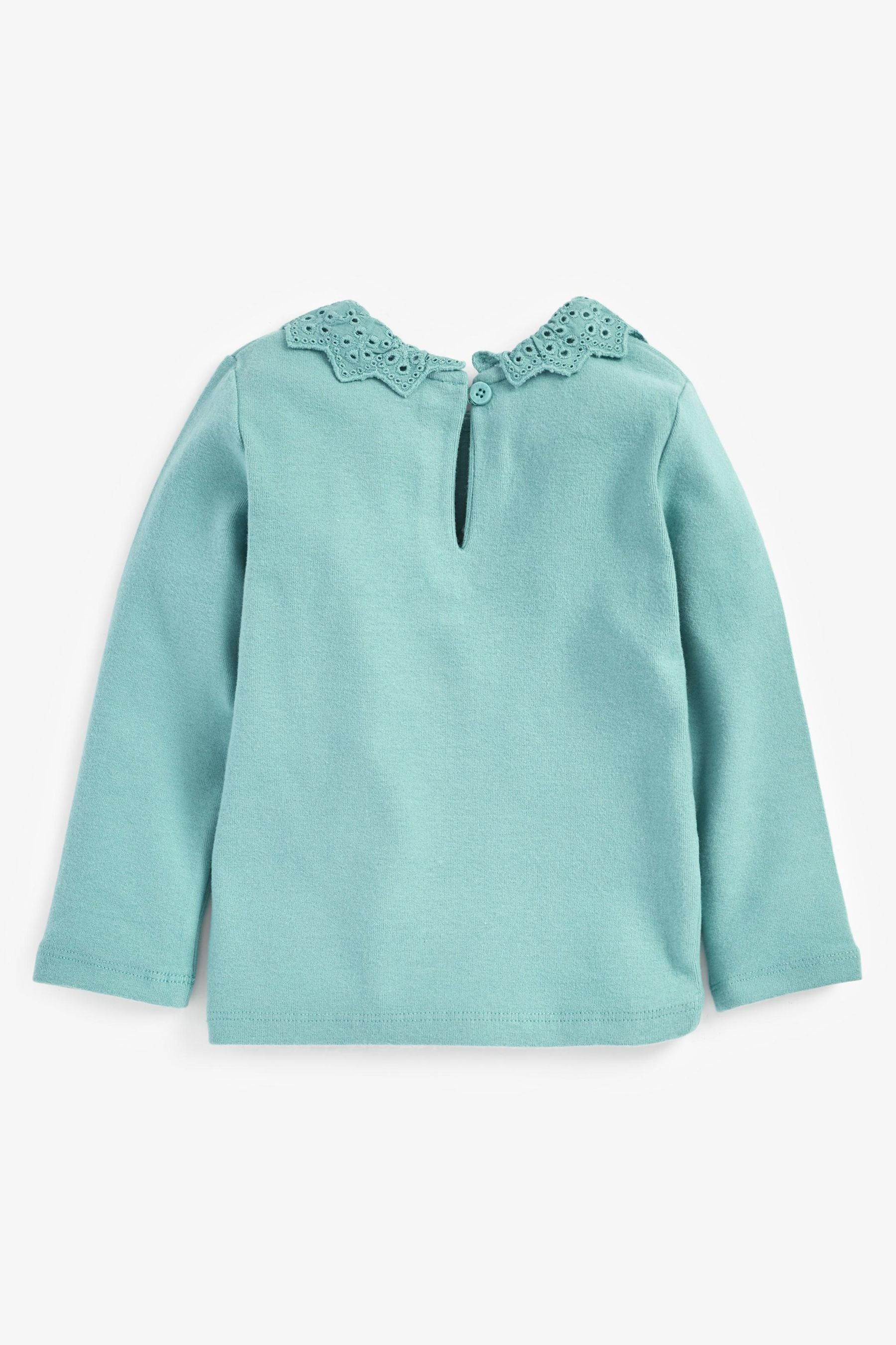 Blue Brushed Broderie Collar Top (3mths-7yrs)