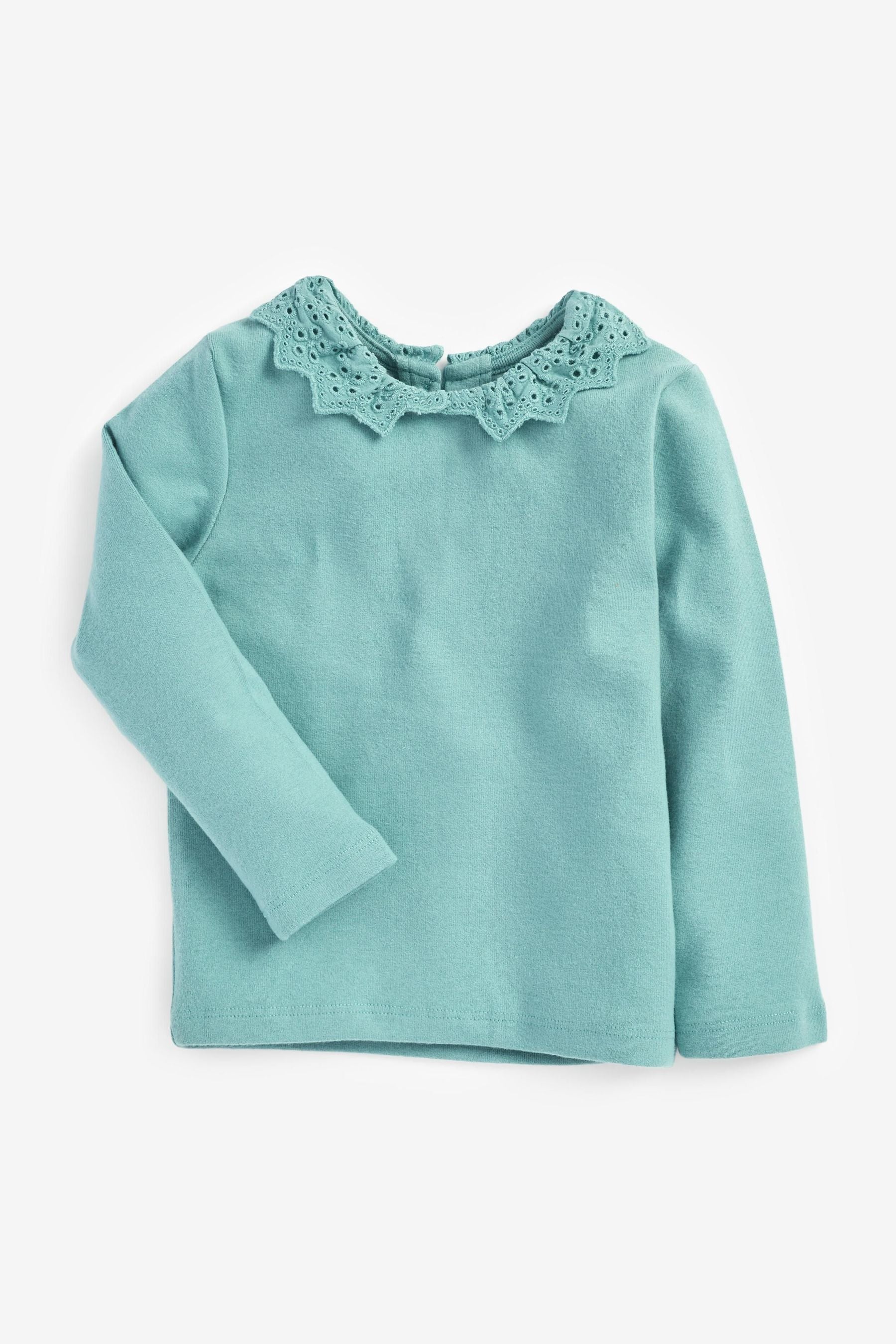 Blue Brushed Broderie Collar Top (3mths-7yrs)