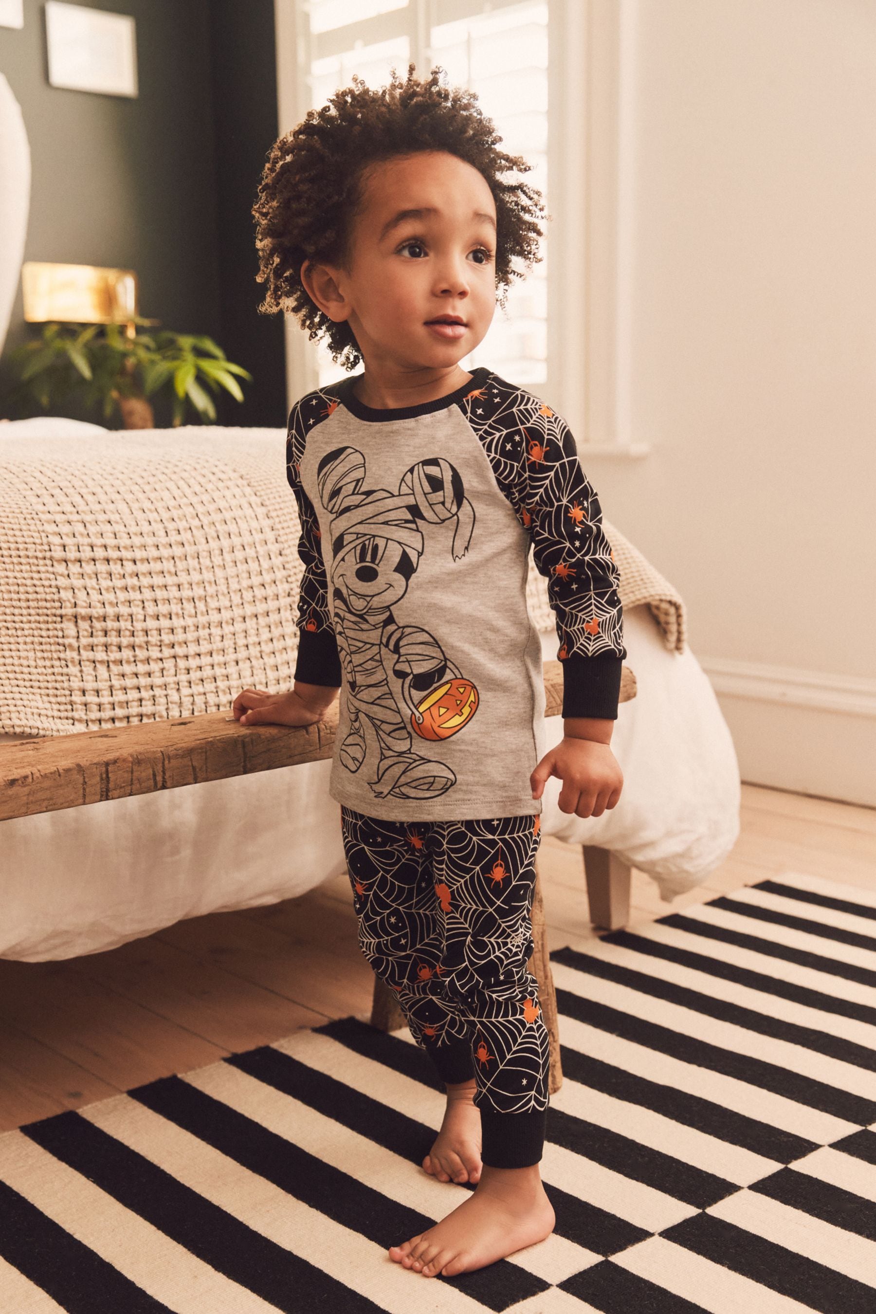 Grey/Black Mickey Mouse Halloween Glow In The Dark Pyjamas (9mths-8yrs)