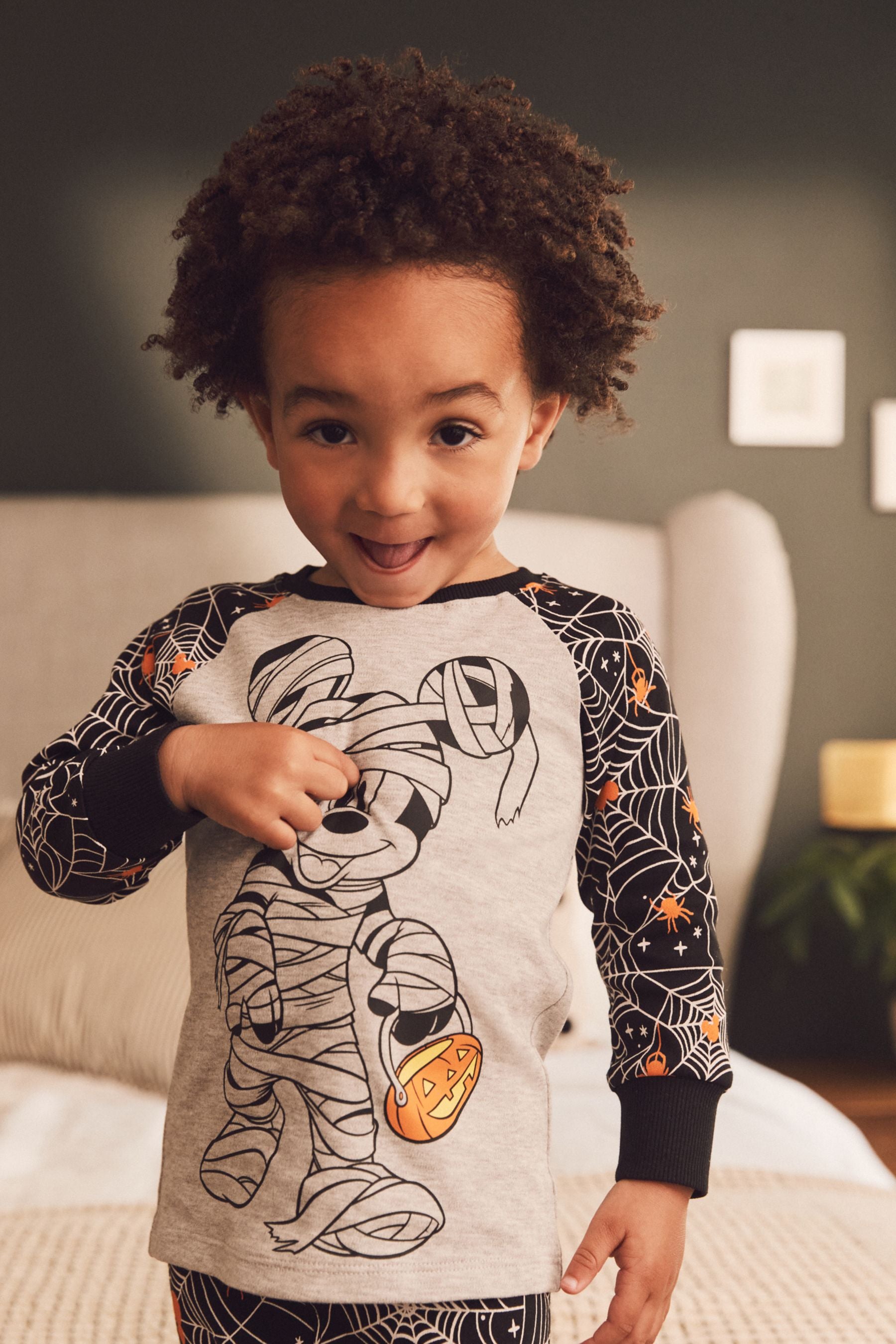 Grey/Black Mickey Mouse Halloween Glow In The Dark Pyjamas (9mths-8yrs)