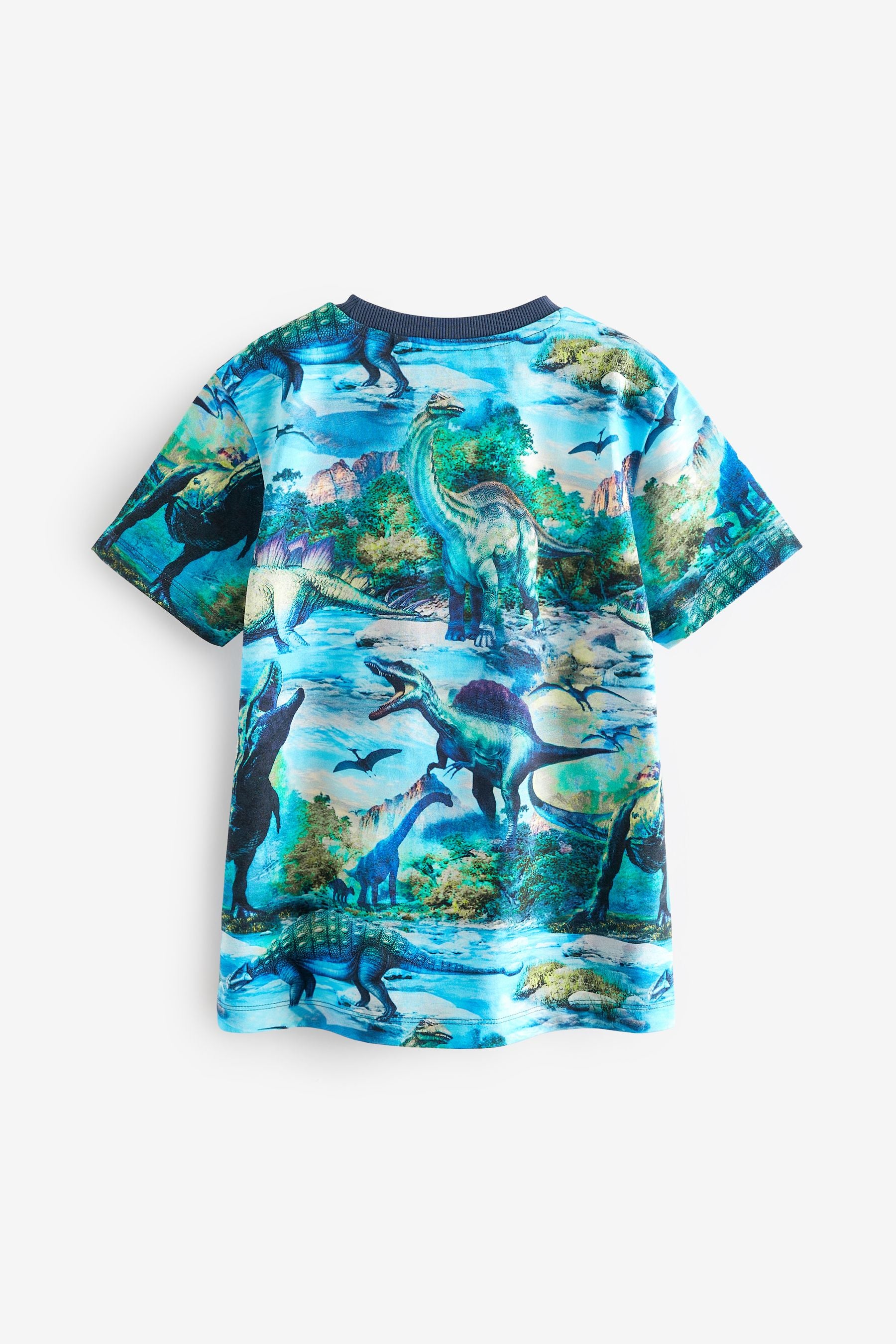 Blue Dino All-Over Print Short Sleeve T-Shirt (3-16yrs)