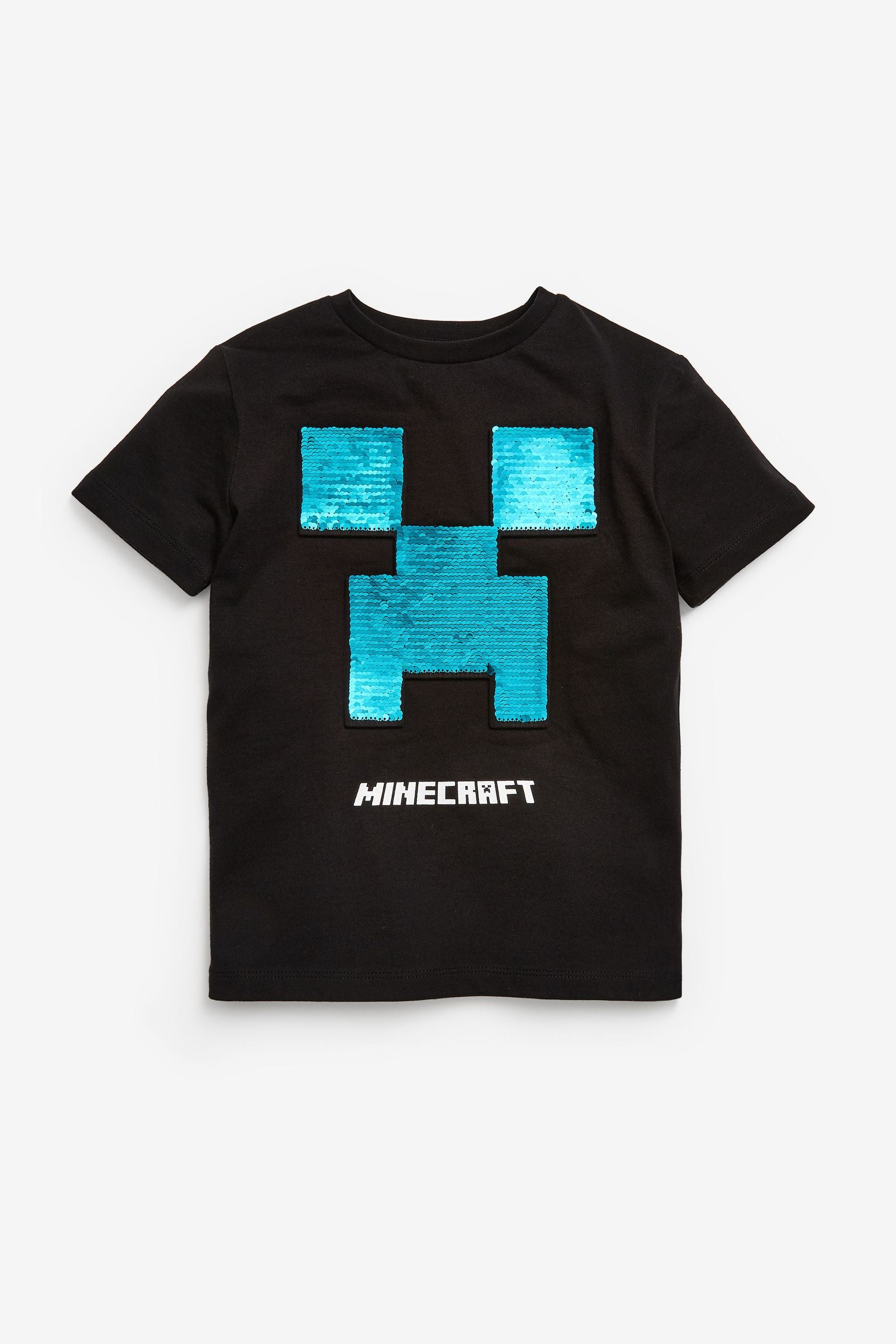 Black Licensed Minecraft Flippy Sequin T-Shirt by Next (4-14yrs)