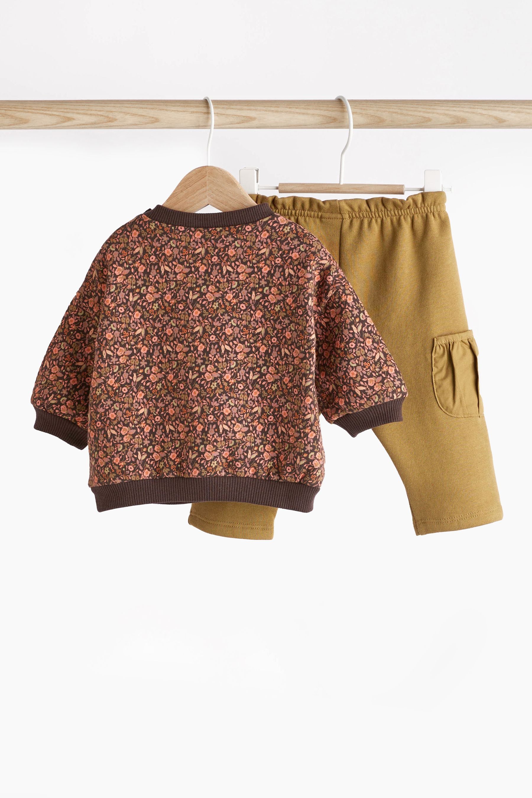 Chocolate Brown Floral Baby Cosy Sweater and Joggers 2 Piece Set