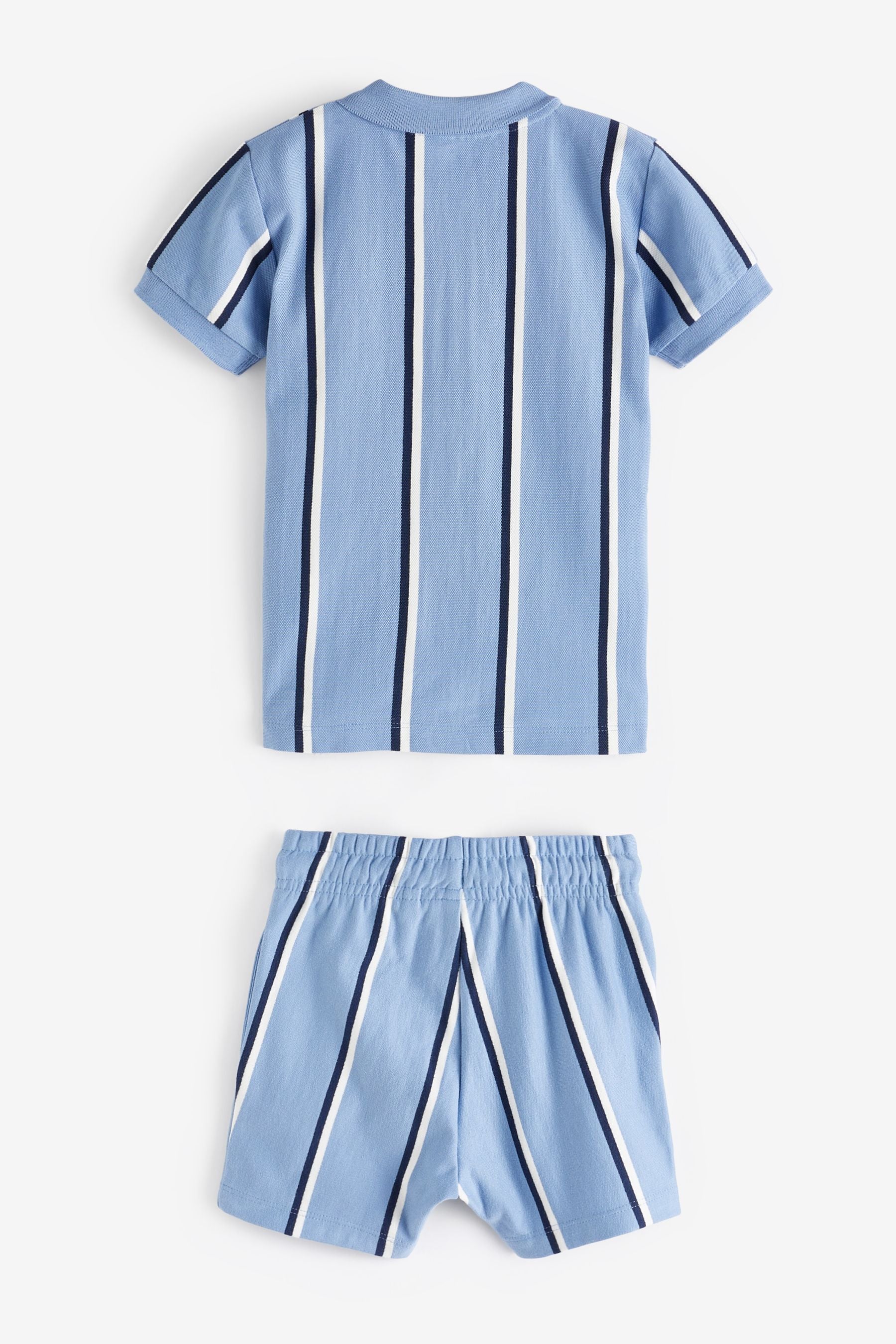 Blue Vertical Stripe Zip Polo Shirt and Shorts Set (3mths-7yrs)