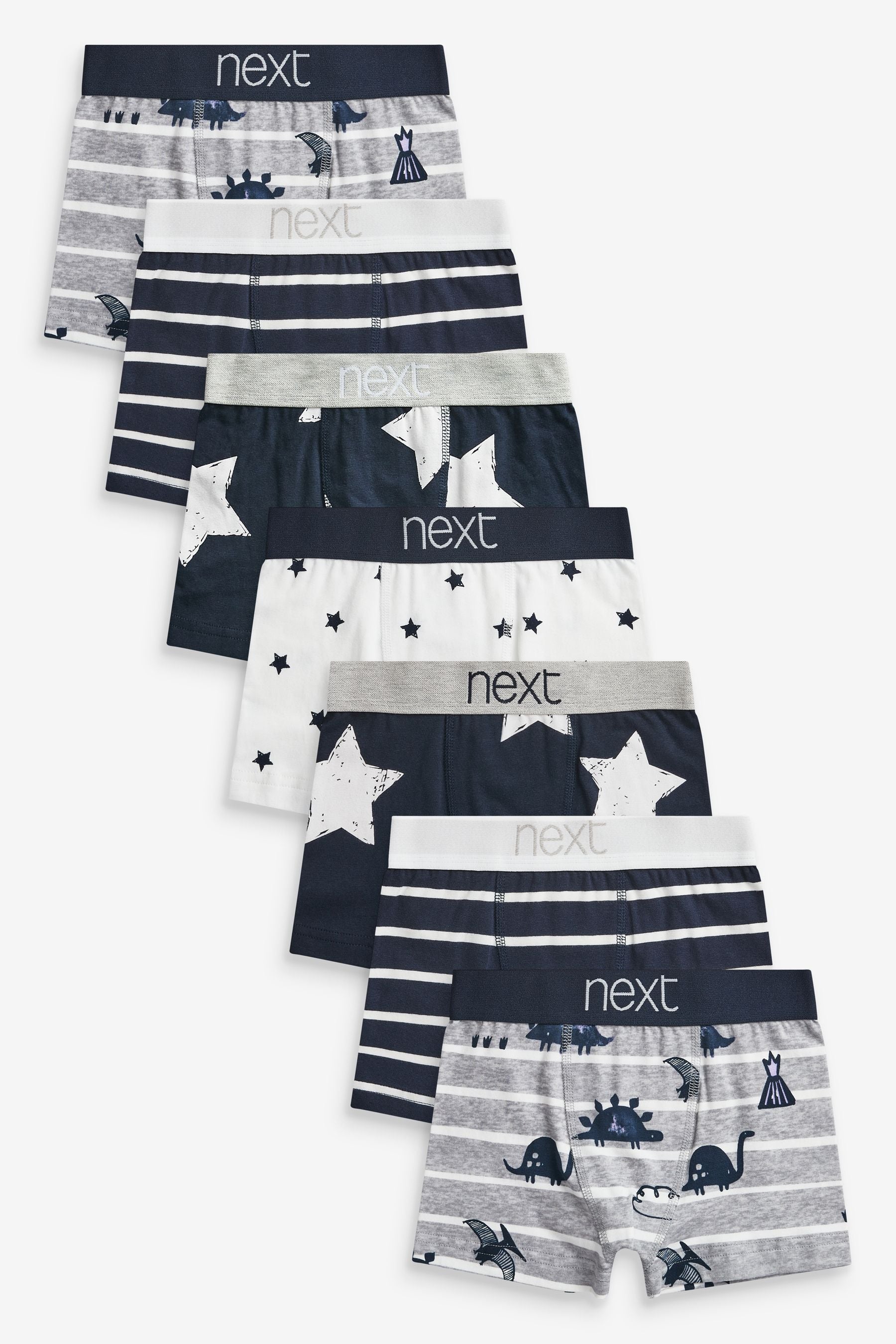 Navy/Grey Dino Star 7 Pack Trunks (2-12yrs)