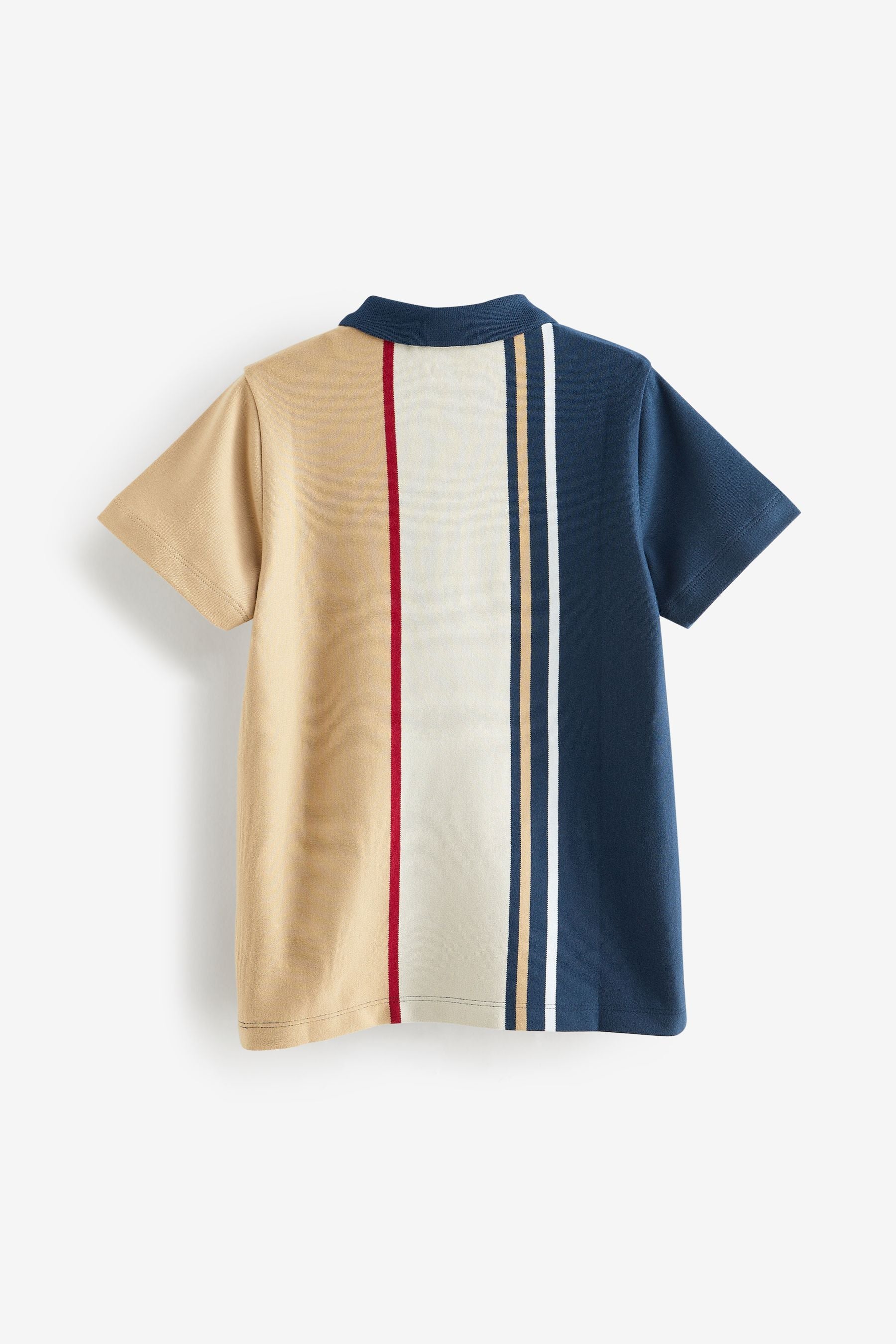 NavyBlue/Stone Colourblock Short Sleeve Polo Shirt (3-16yrs)