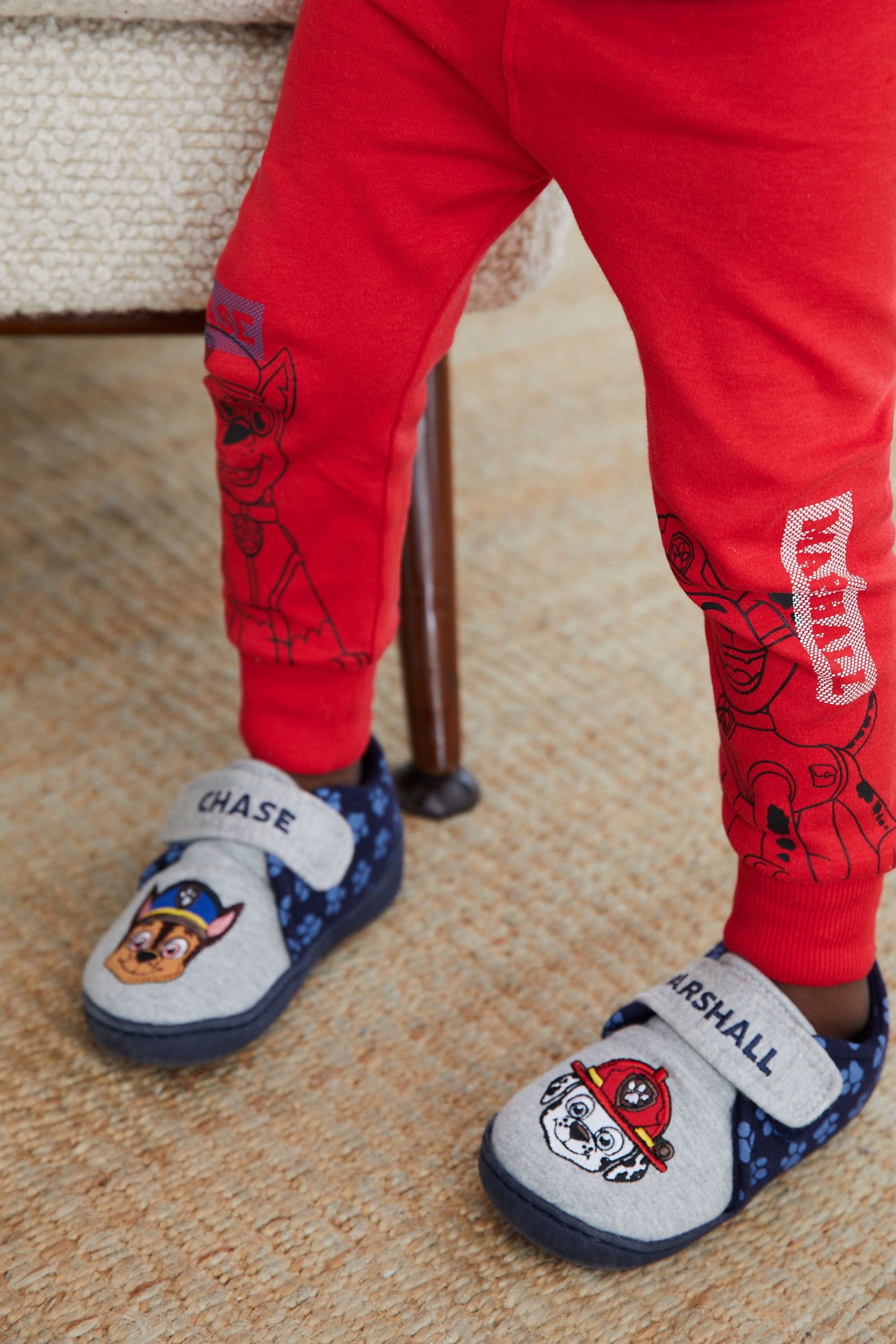 Grey/Navy PAW Patrol Touch Fastening Cupsole Print Slippers