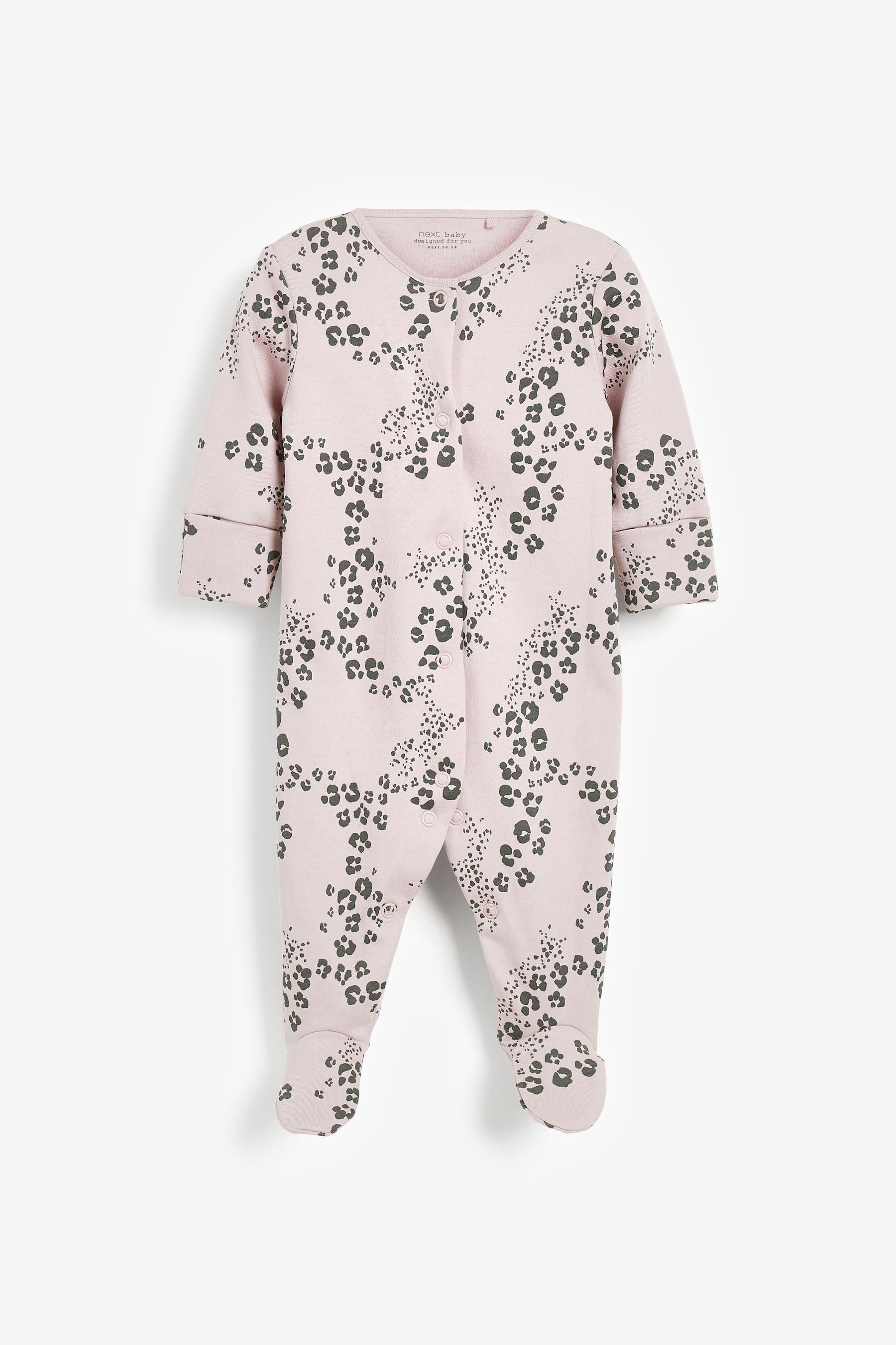 Pastel Leopard 5 Pack Printed Baby Sleepsuits (0mths-3yrs)