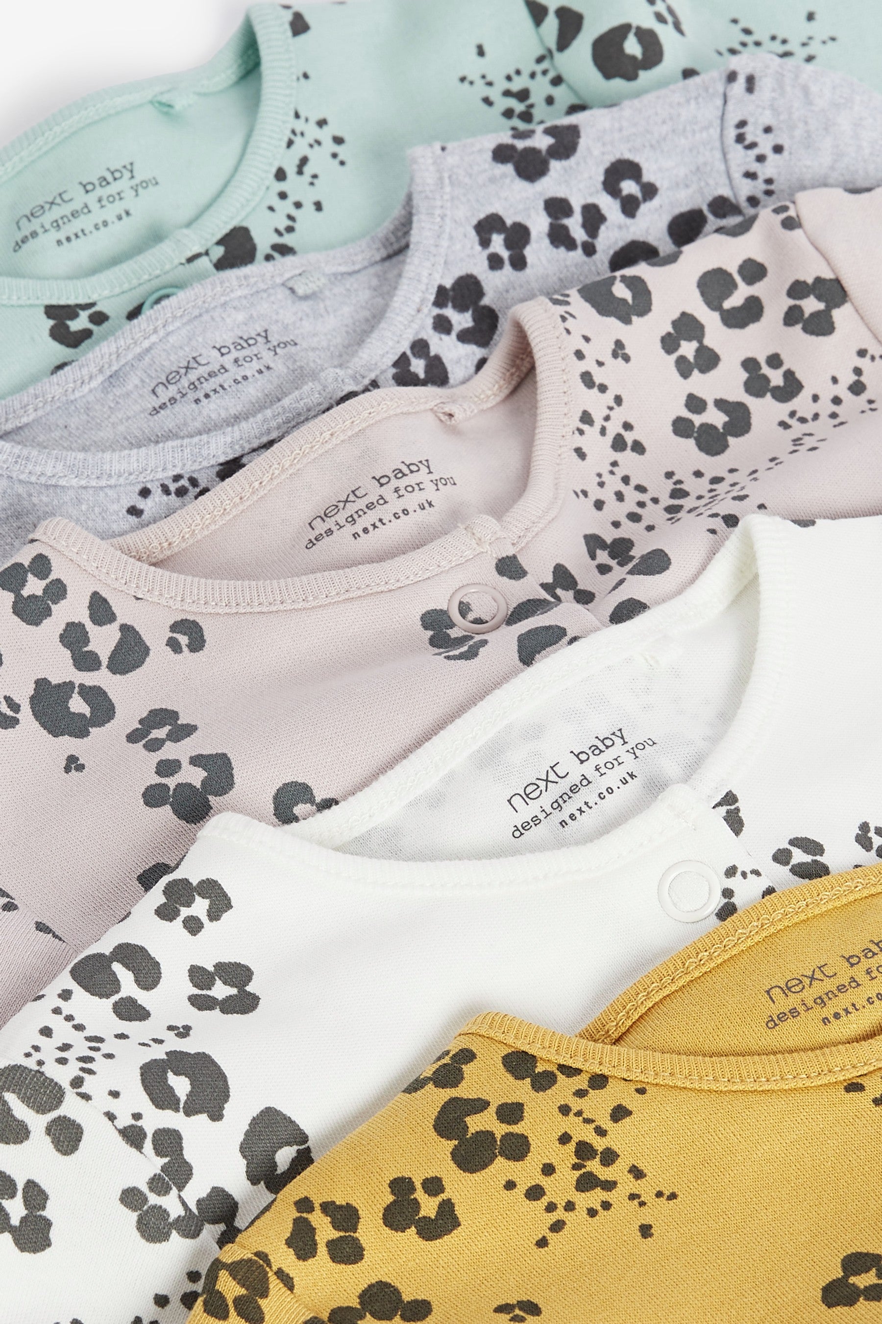 Pastel Leopard 5 Pack Printed Baby Sleepsuits (0mths-3yrs)