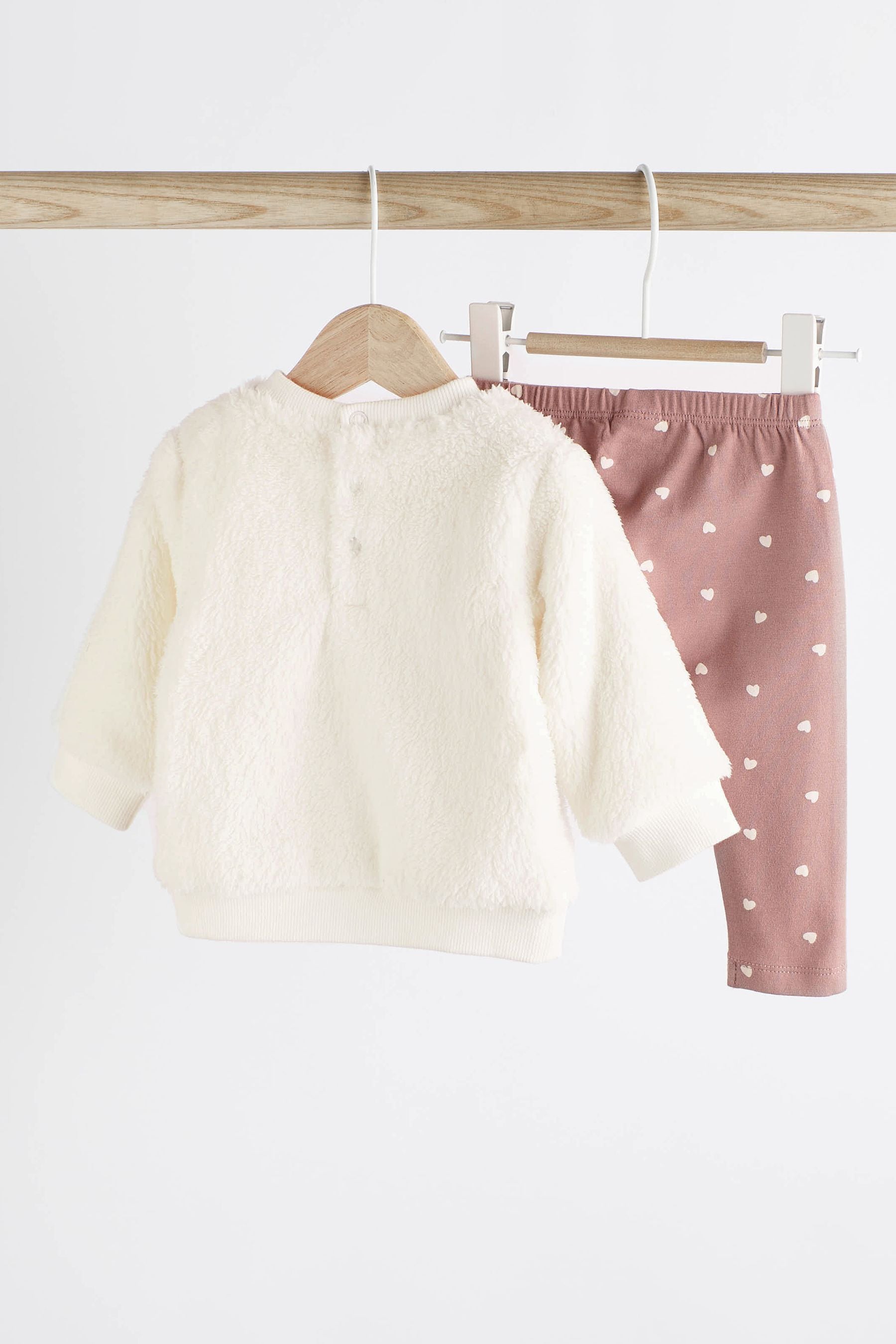 White/Pink Bunny Cosy Fleece Baby Jumper and Leggings 2 Piece Set