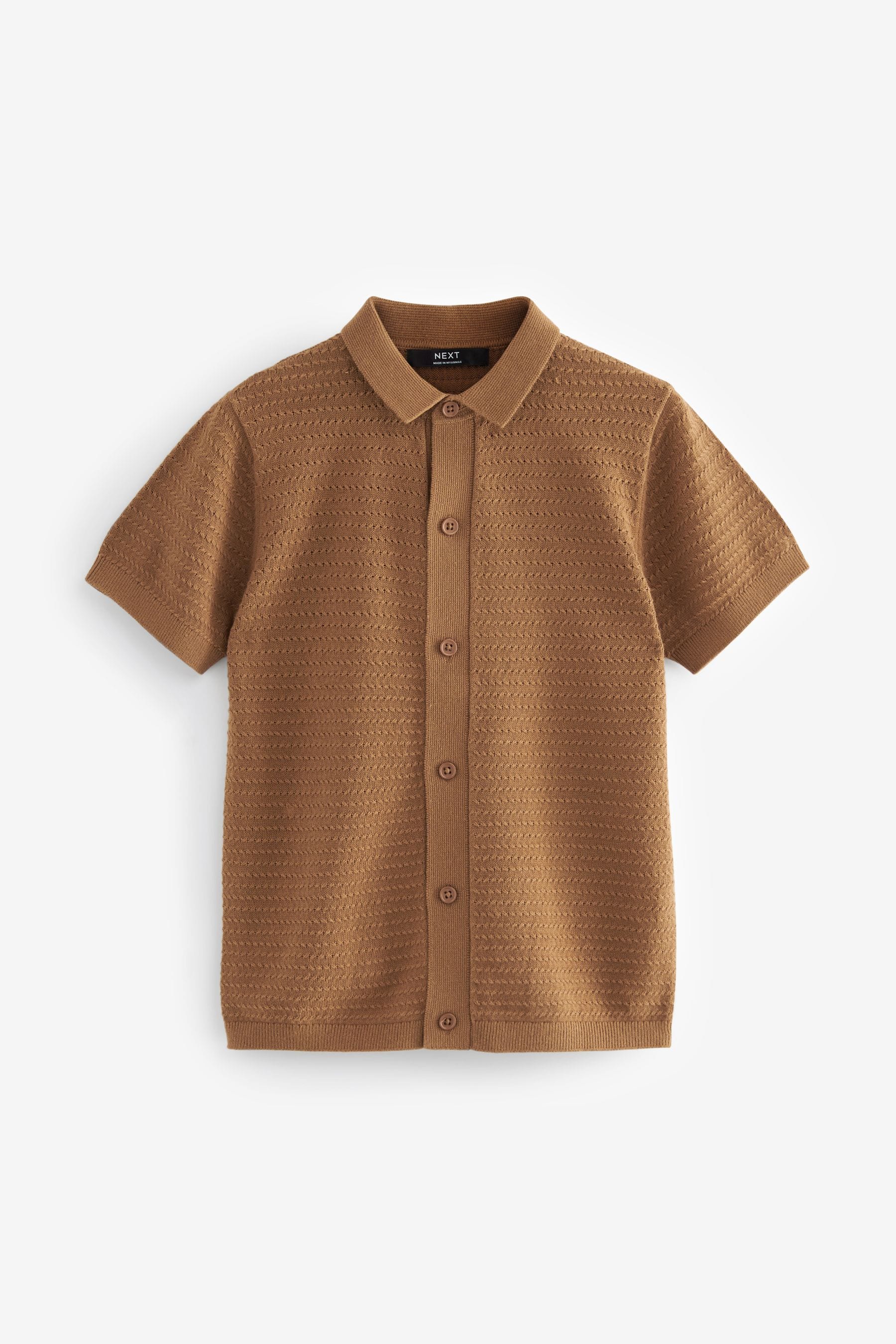 Rust Brown Textured Knitted Polo Shirt (3-16yrs)