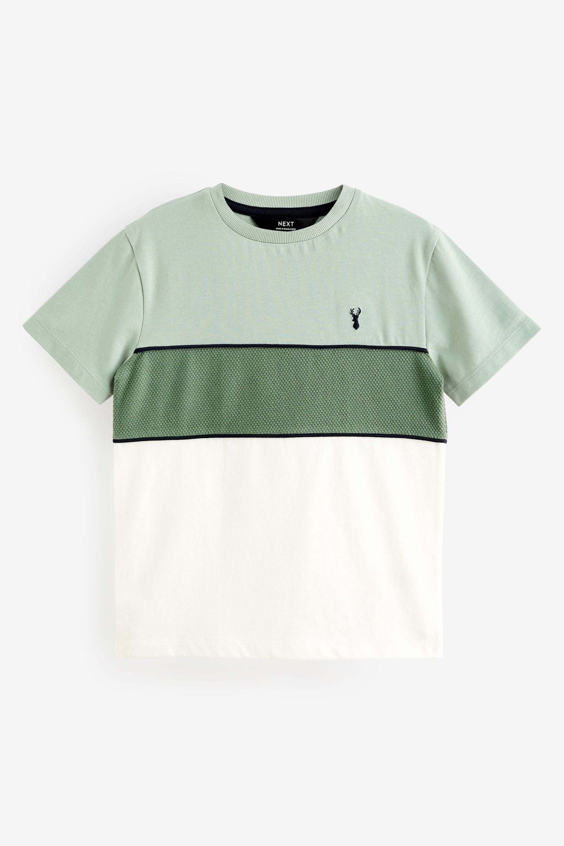 Mineral Green Textured Colourblock Short Sleeve T-Shirt (3-16yrs)