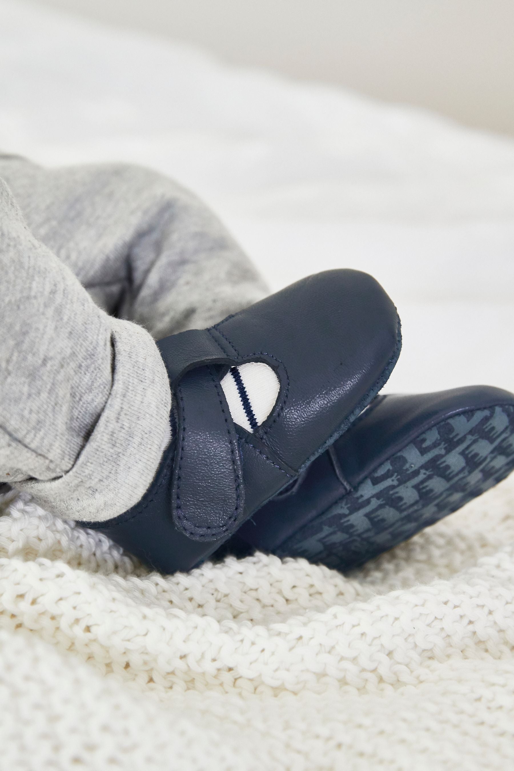 Navy Leather T-Bar Baby Shoes (0-24mths)