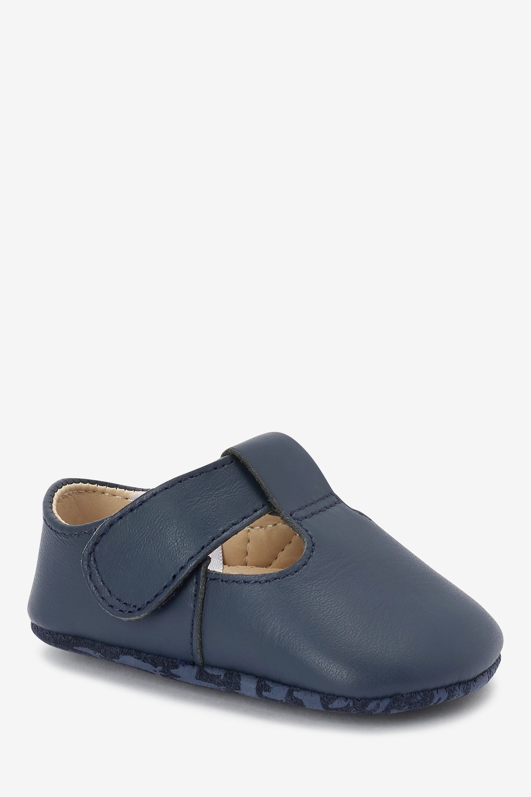 Navy Leather T-Bar Baby Shoes (0-24mths)