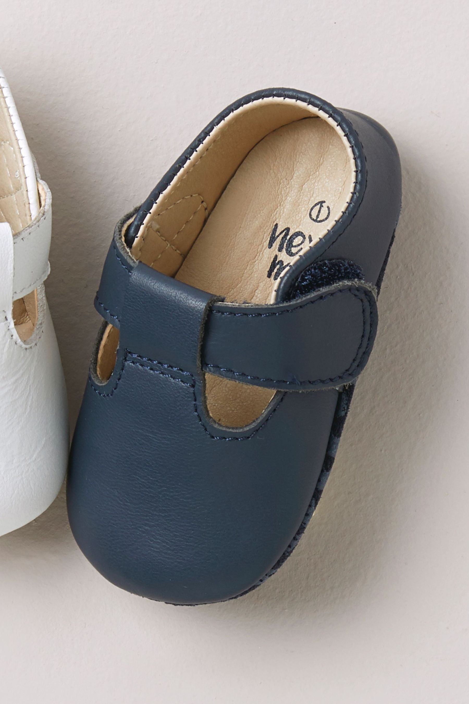 Navy Leather T-Bar Baby Shoes (0-24mths)