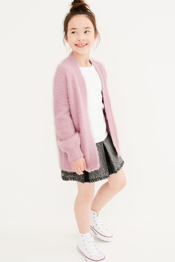 Blush Pink Fluffy Long Cardigan (3-16yrs)