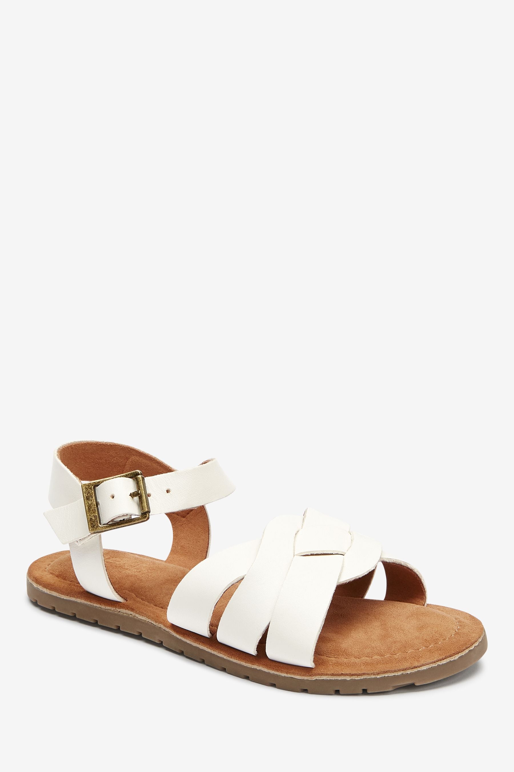 White Premium Woven Leather Sandals