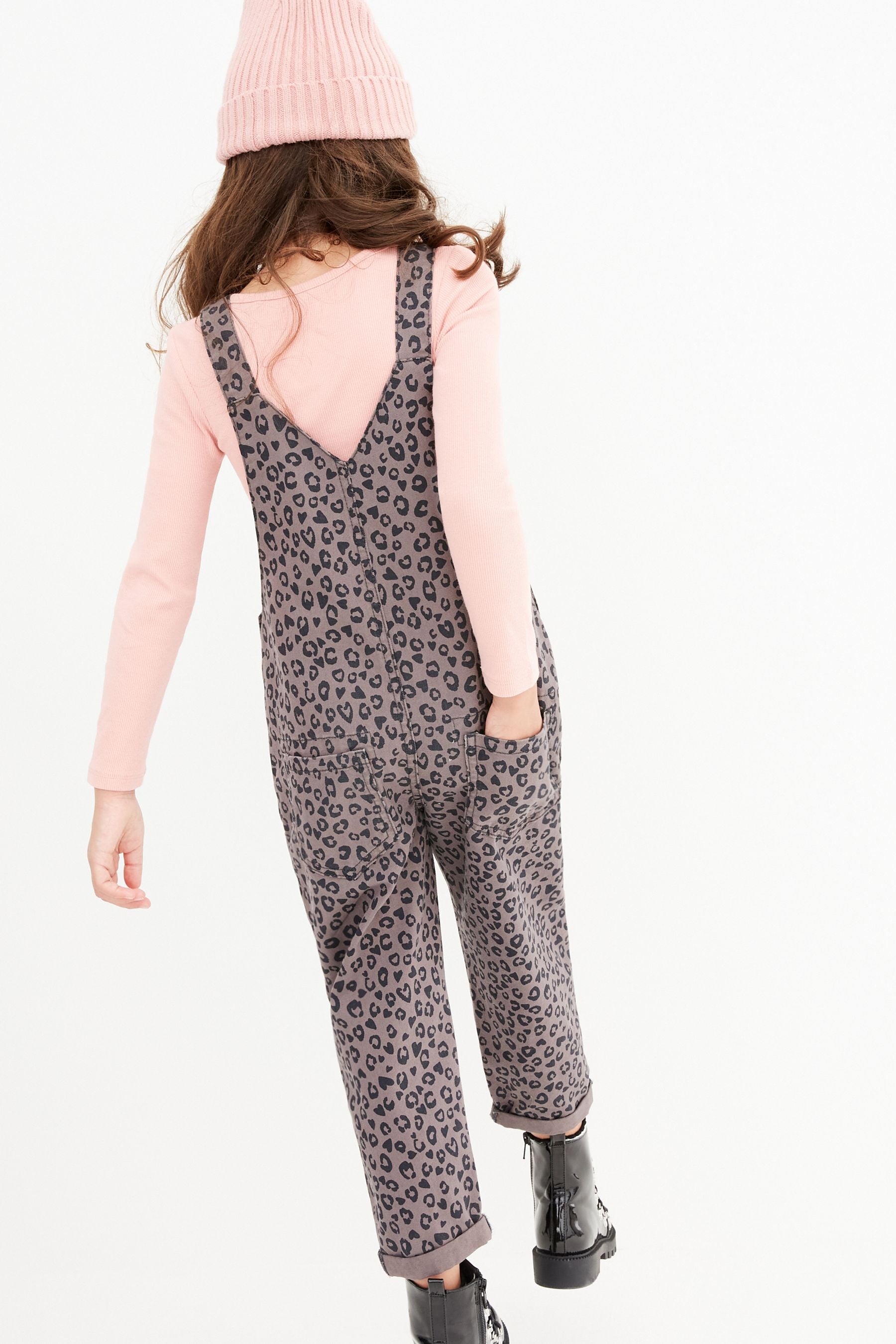 Grey Animal Print Soft Cotton Dungarees (3-16yrs)