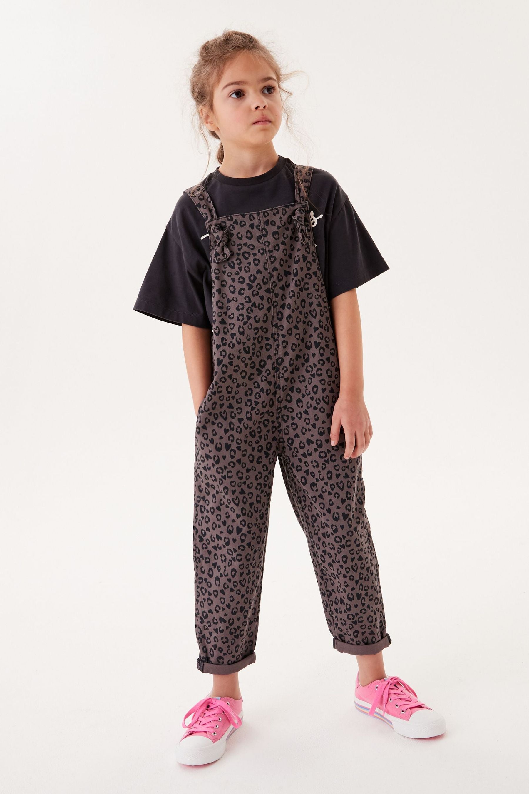 Grey Animal Print Soft Cotton Dungarees (3-16yrs)