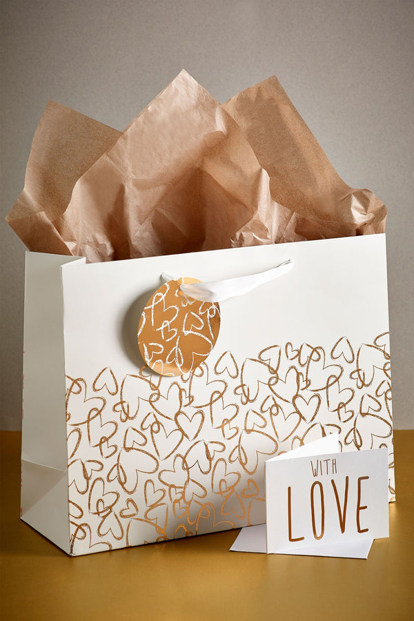 Gold Heart Print Gift Bag Set