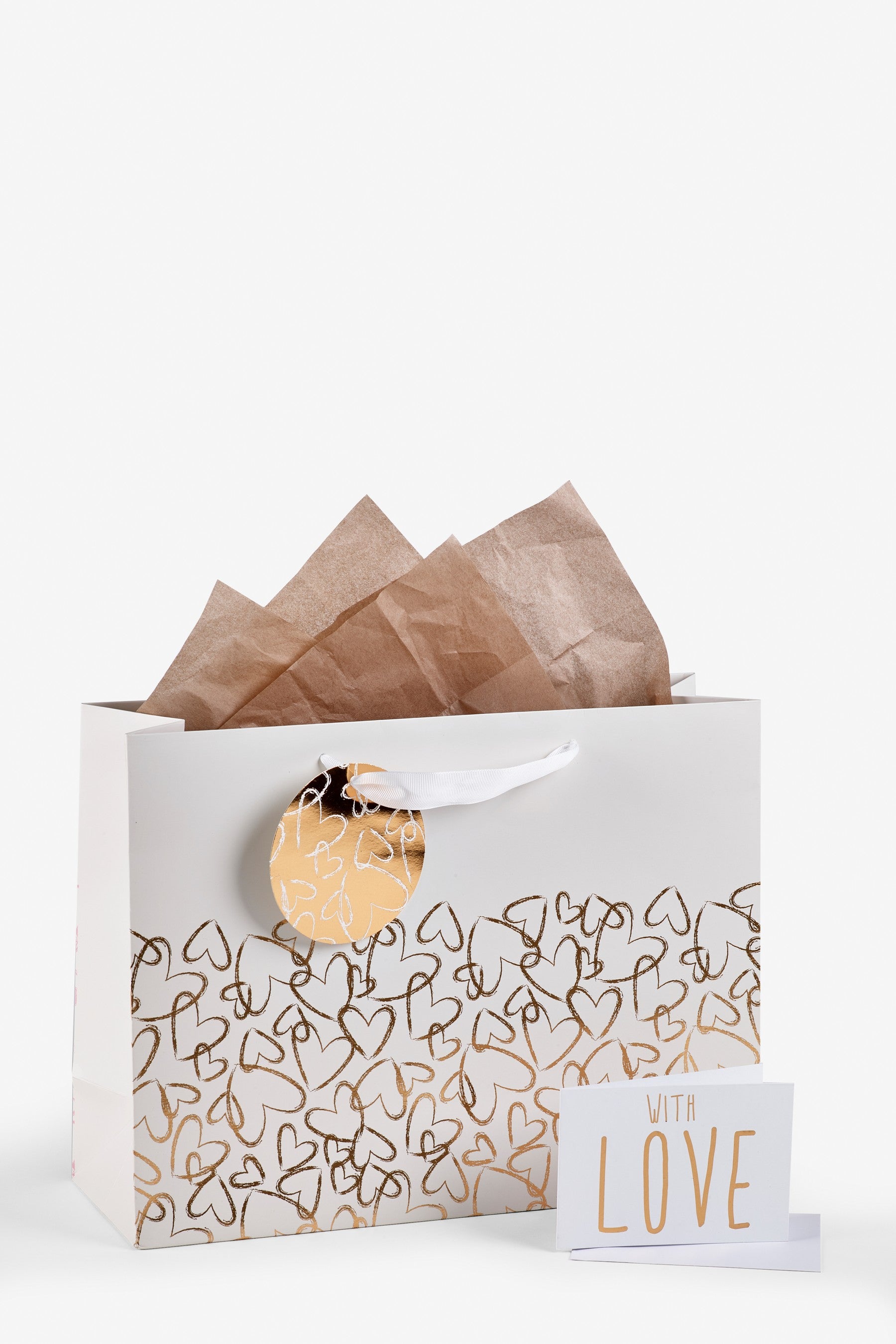 Gold Heart Print Gift Bag Set