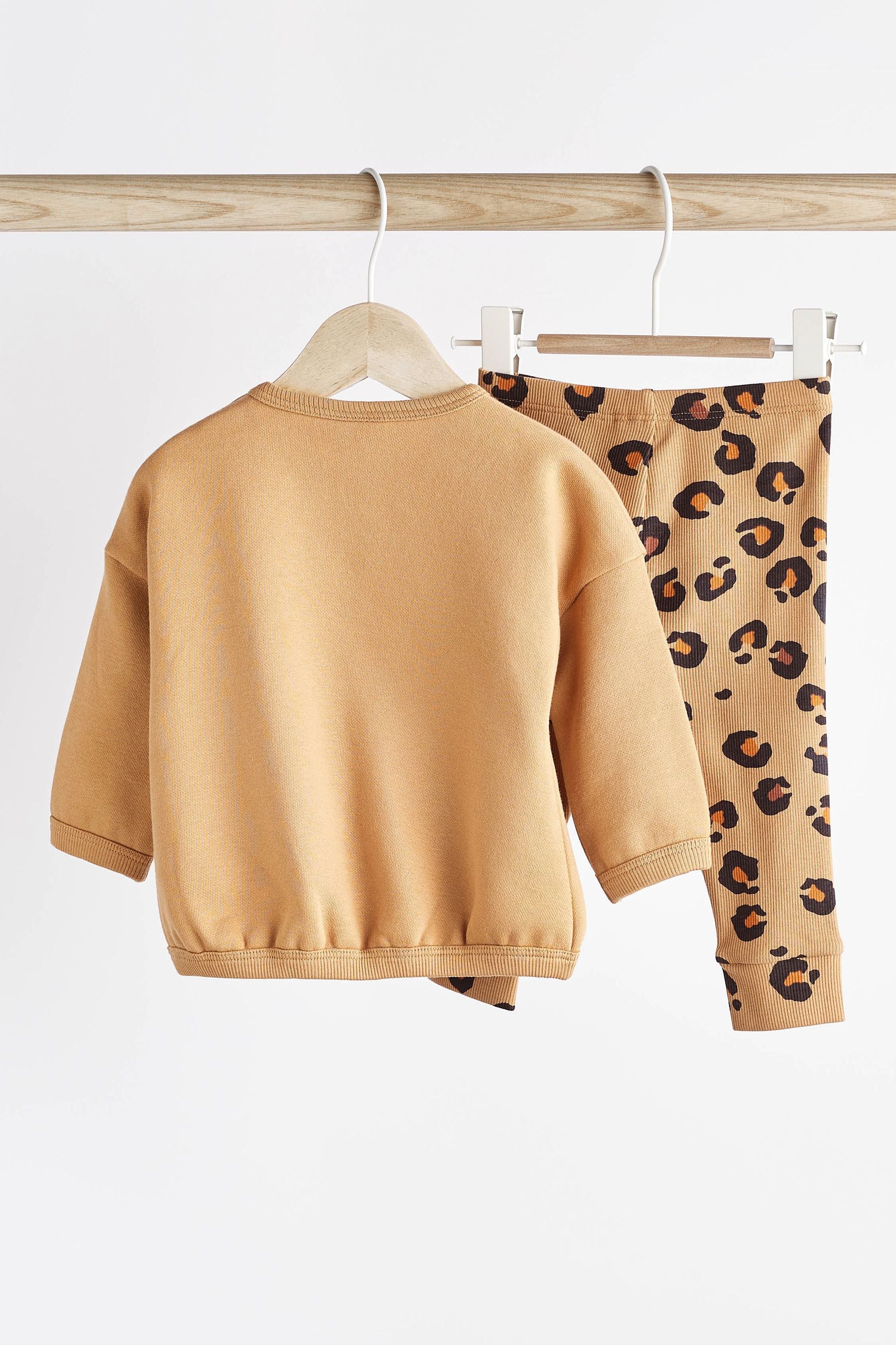 Brown Leopard Print Slogan Baby Cosy Sweater And Leggings 2 Piece Set