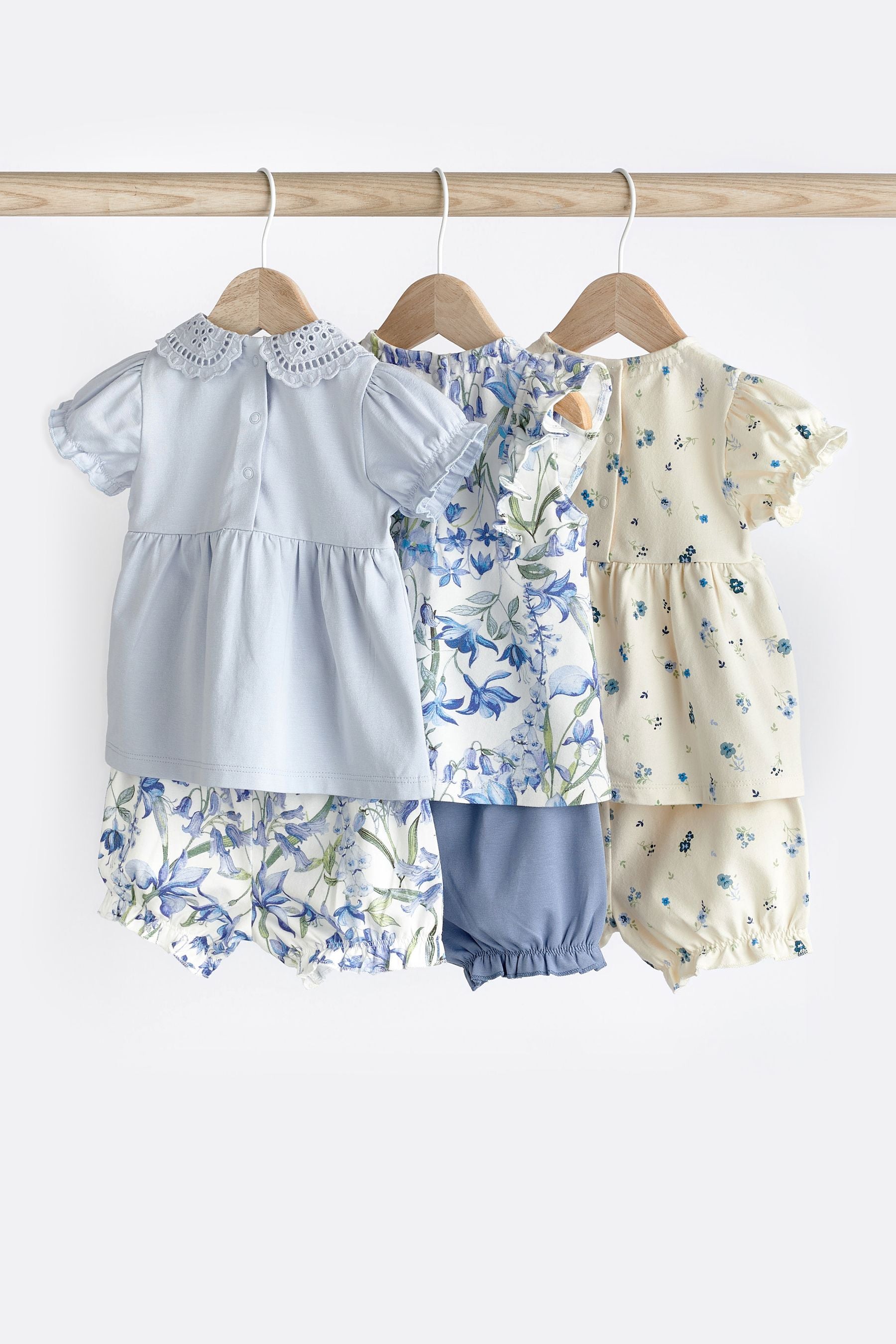 Blue Floral Baby 3 Pack T-Shirts and Shorts Set