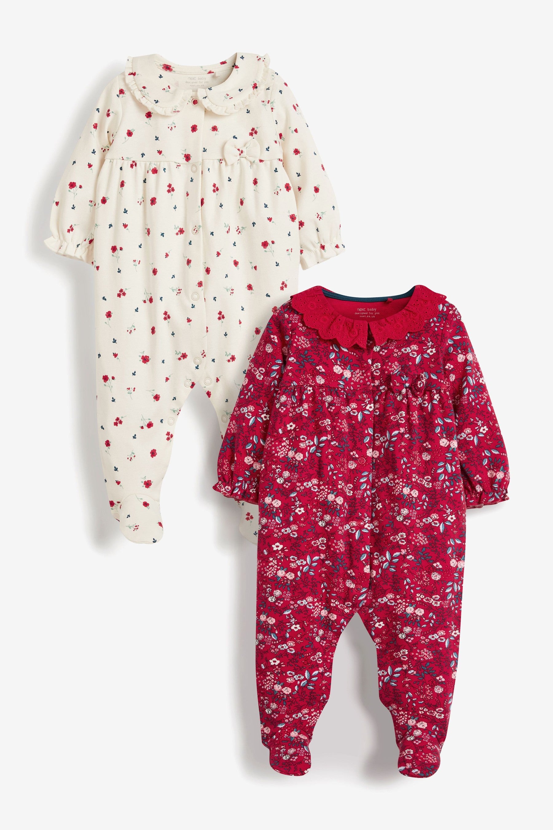 Red 2 Pack Smart Baby Sleepsuits (0mths-2yrs)