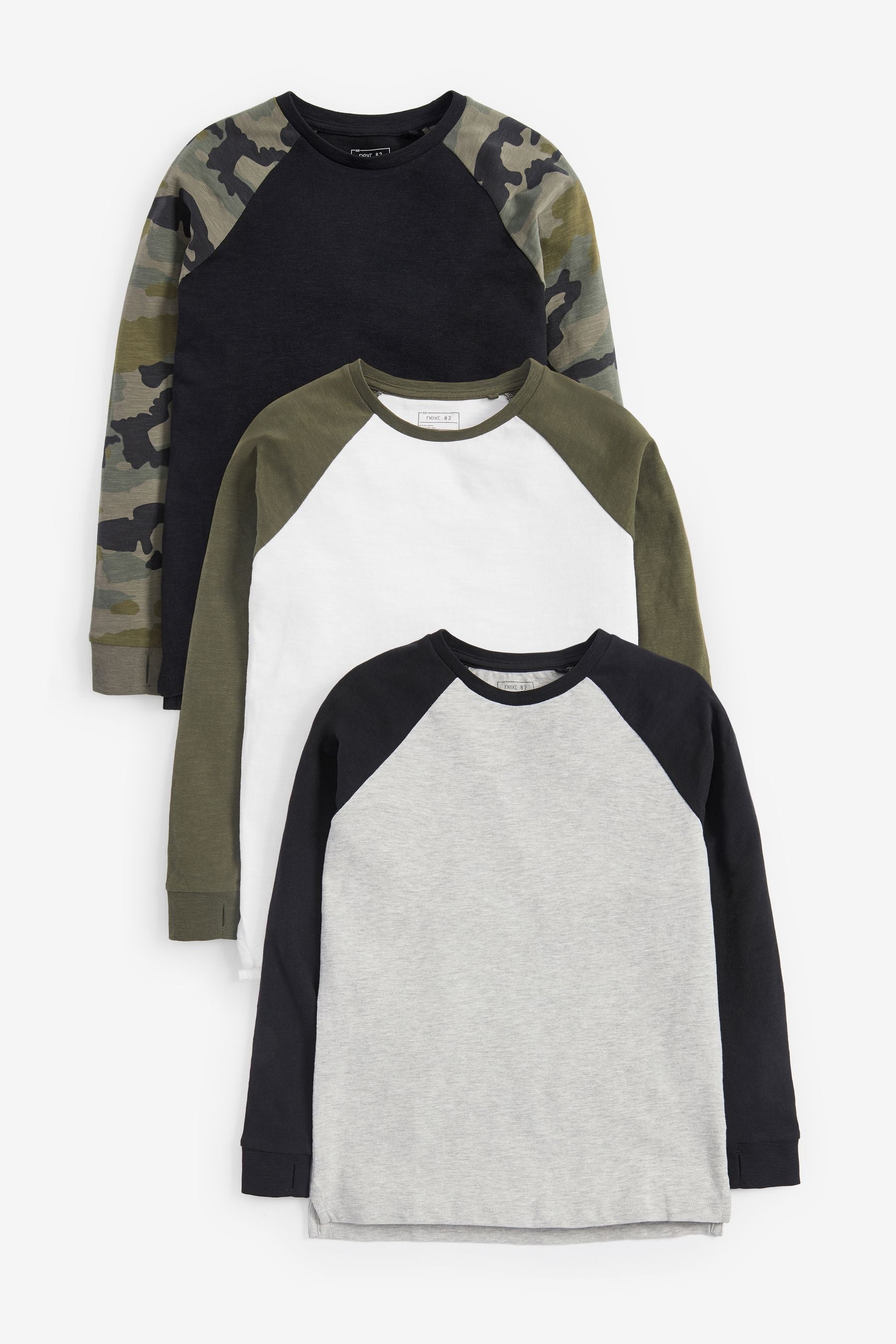 Khaki Green 3 Pack Camo Raglan T-Shirts (3-16yrs)