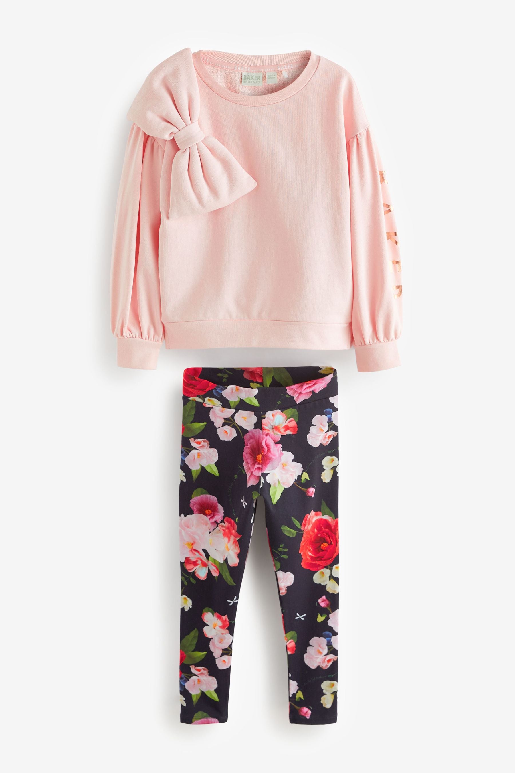 Pink Baker by Ted Baker Bow Sweater and Floral Leggings Set