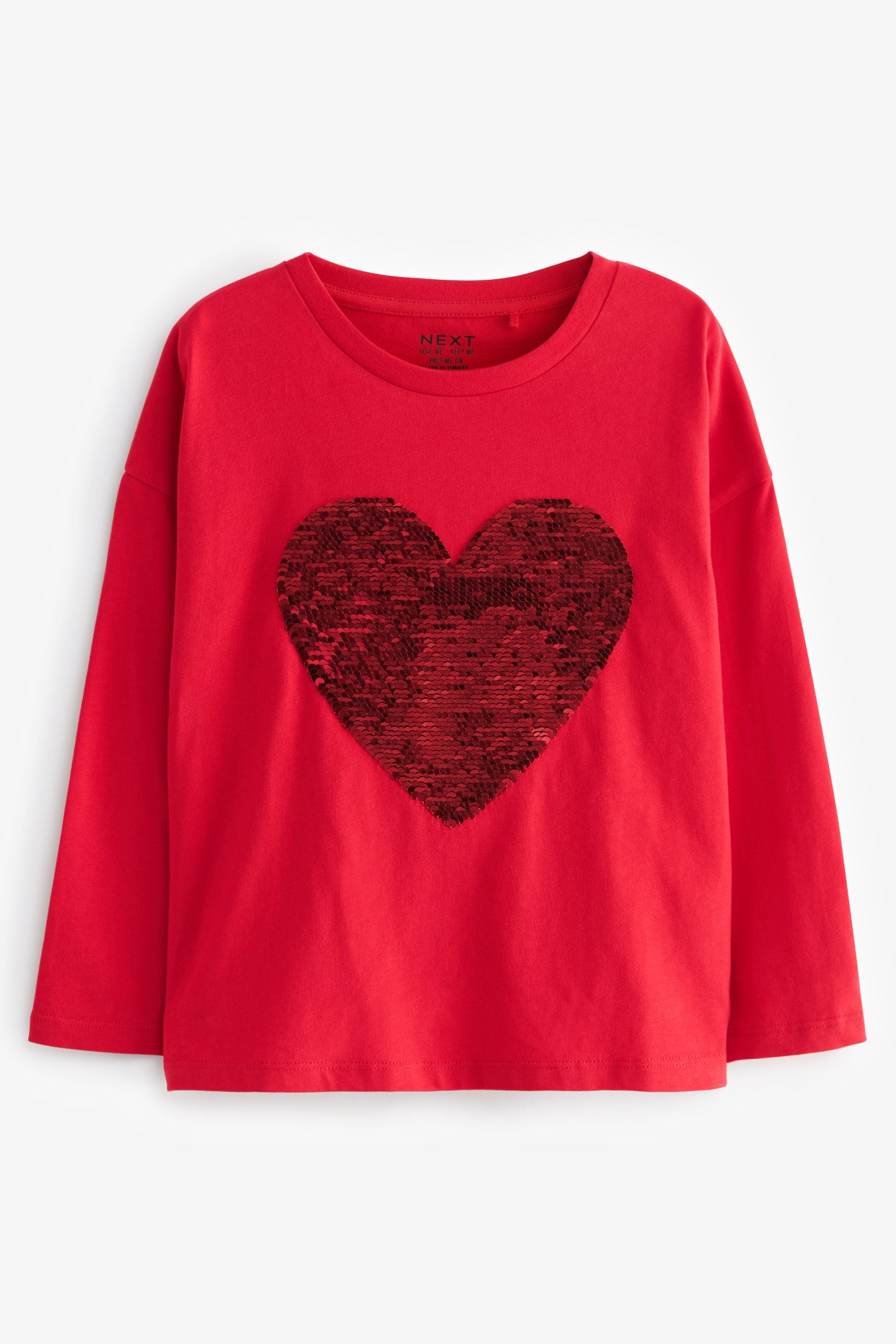 Red/White Long Sleeve Sequin Heart T-Shirt (3-16yrs)