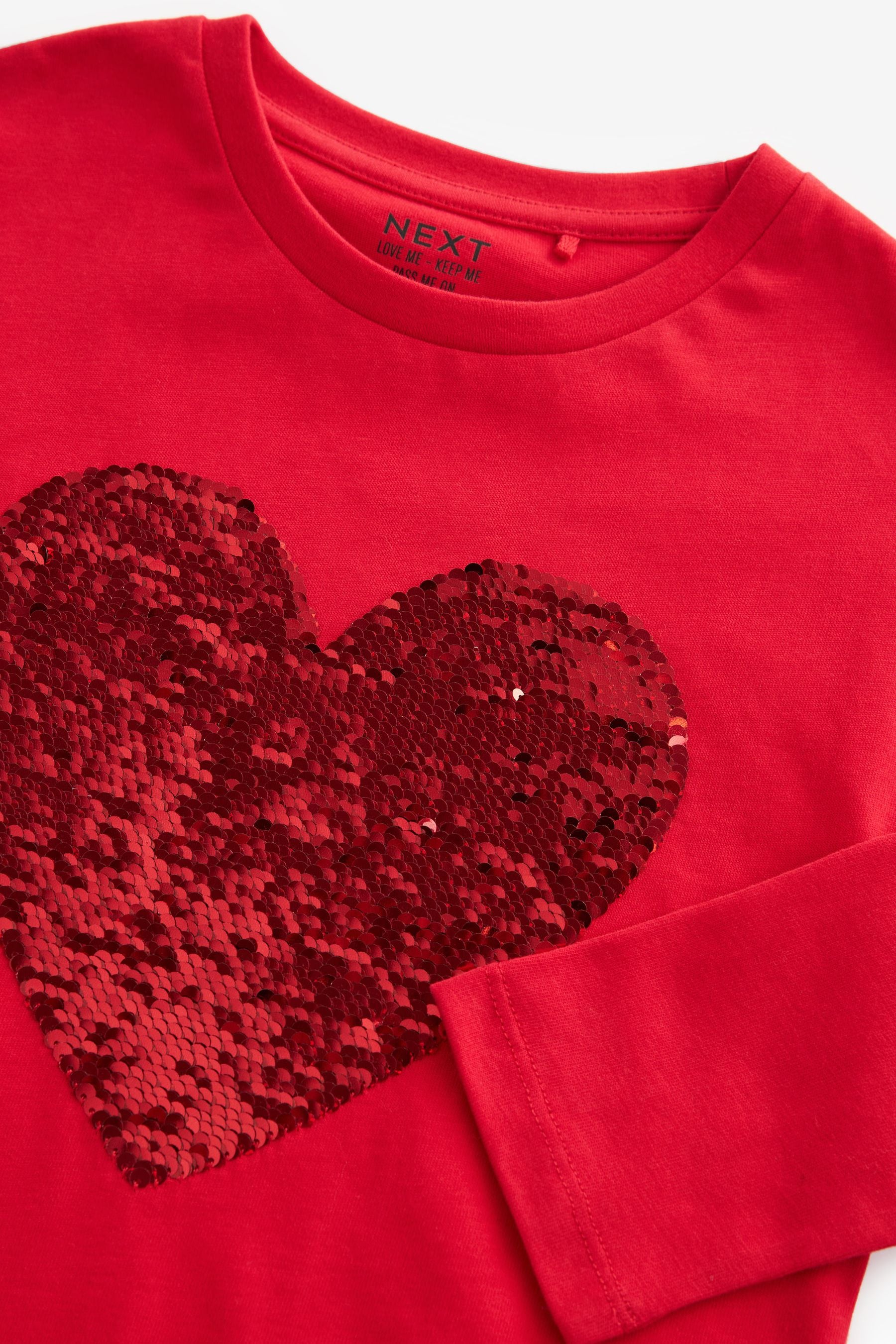 Red/White Long Sleeve Sequin Heart T-Shirt (3-16yrs)