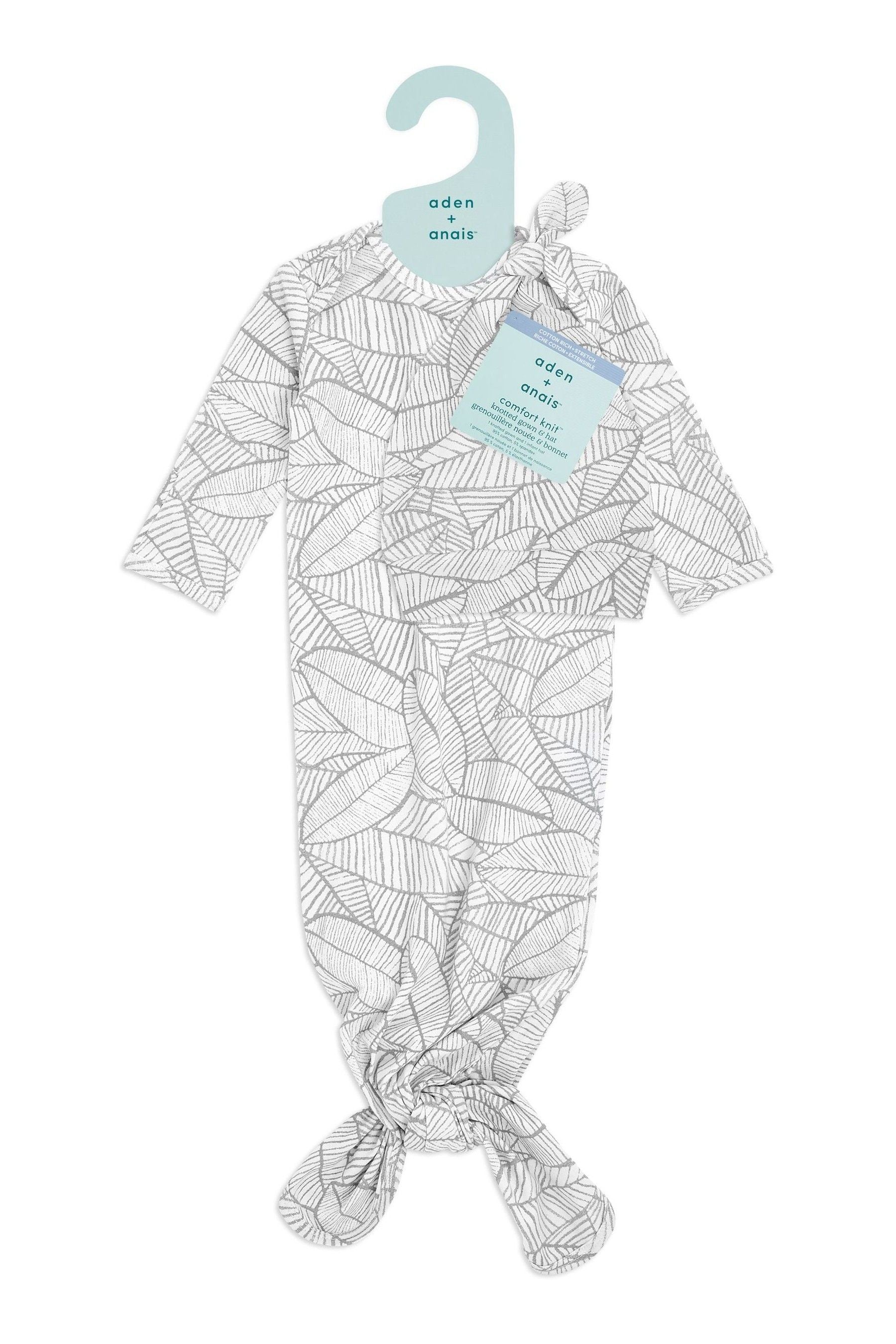 Grey aden + anais Grey Comfort Knit Knotted Sleepsuit Gown & Hat Set