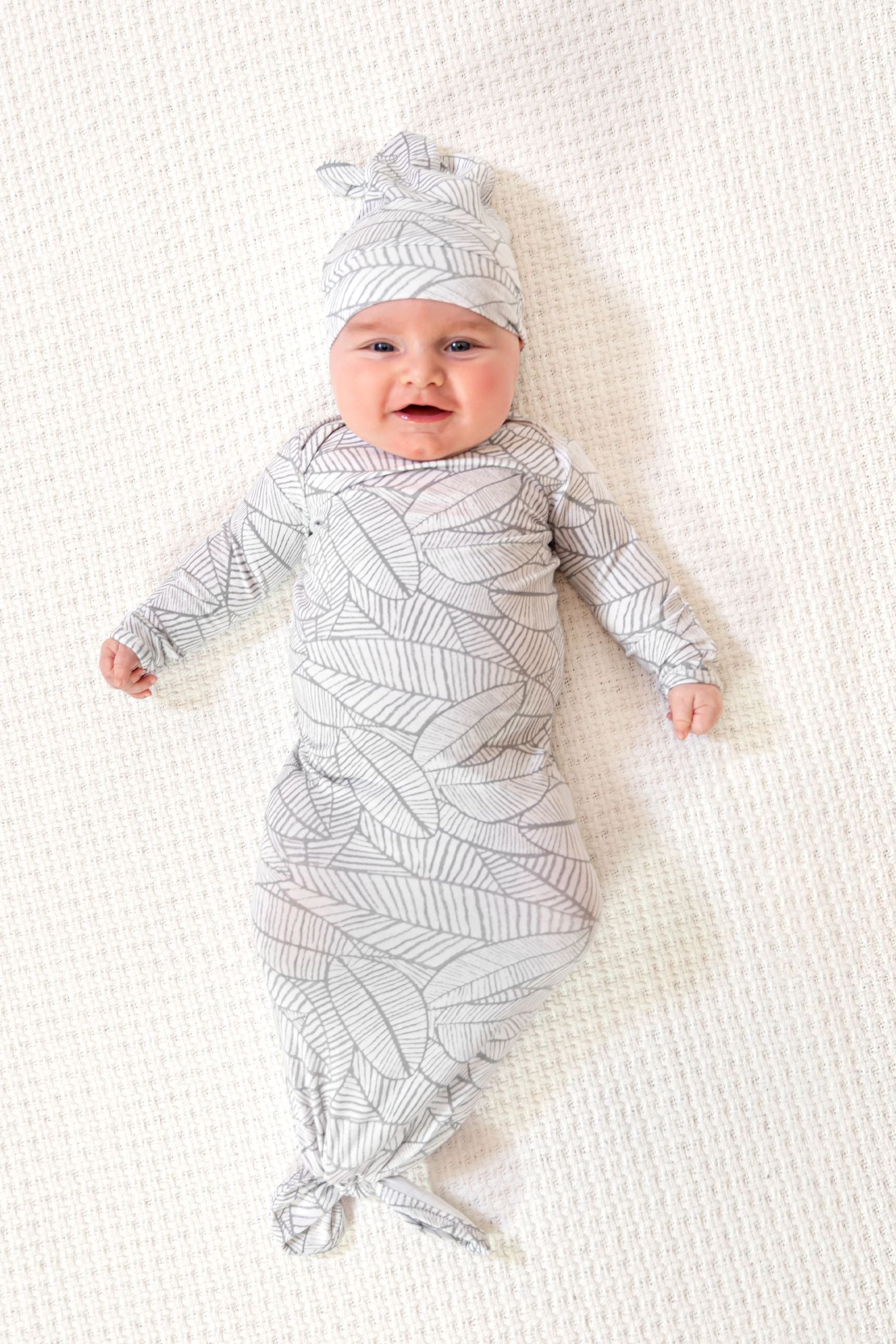 Grey aden + anais Grey Comfort Knit Knotted Sleepsuit Gown & Hat Set