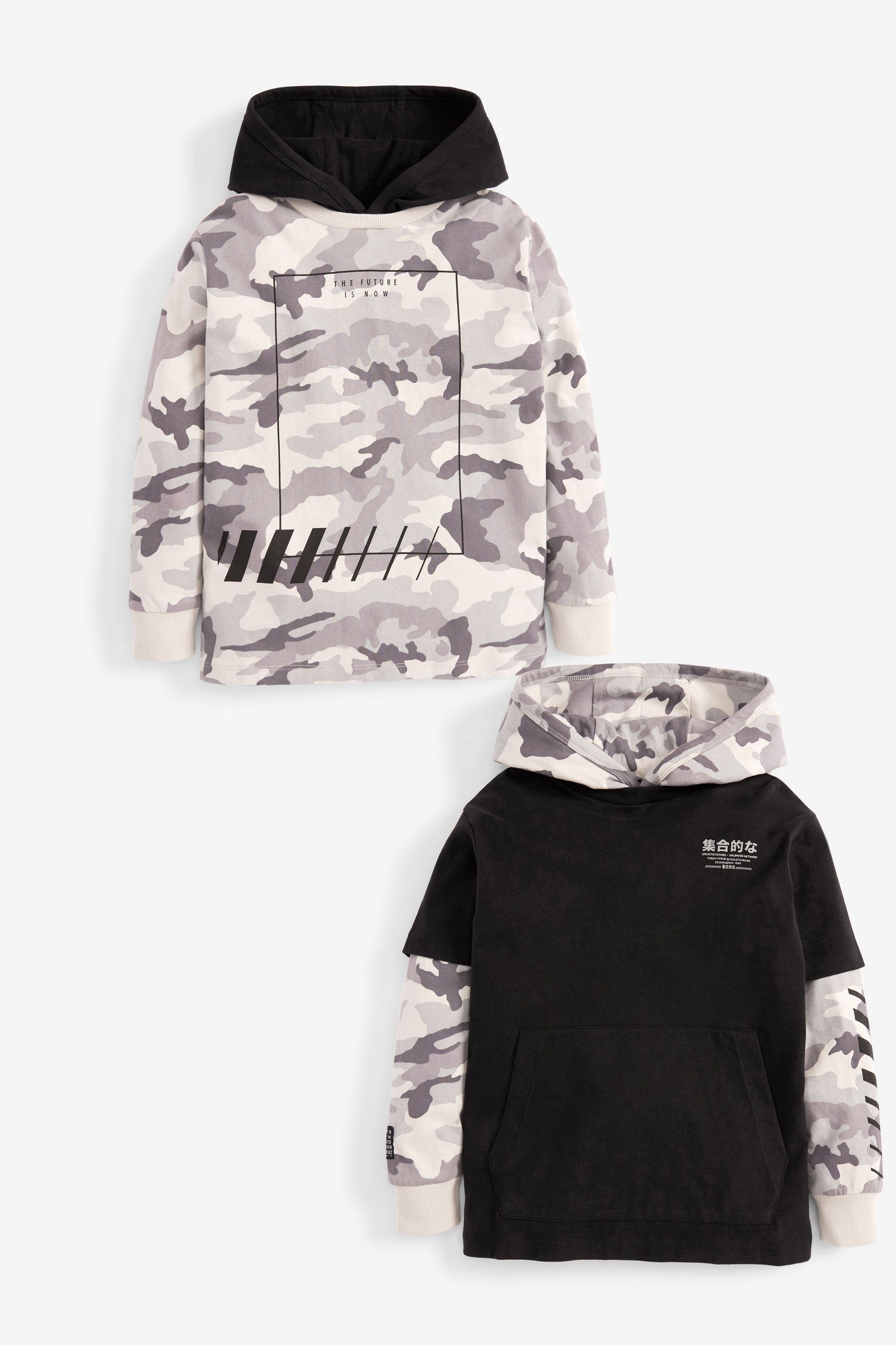 Black/Grey Camo 2 Pack Lightweight Hoodies (3-16yrs)