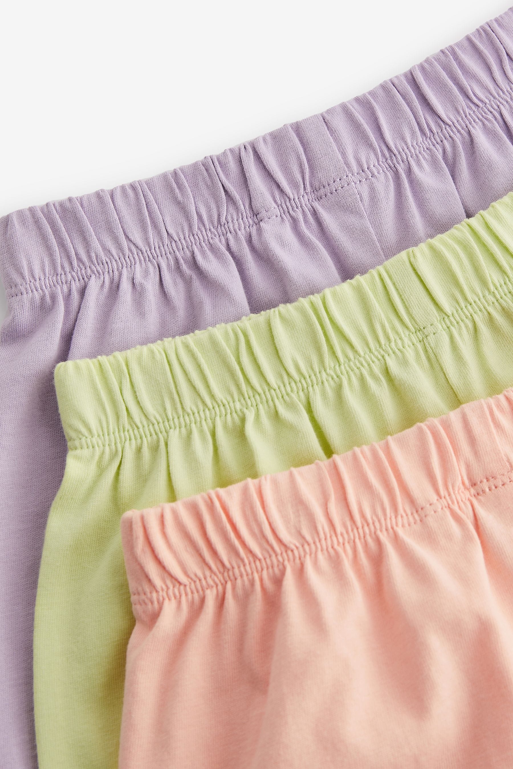 Lilac/Green/Peach 3 Pack Cotton Scallop Edge Shorts (3mths-7yrs)