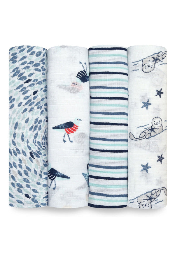 aden + anais White Essentials Seashore Muslin Blanket 4 Pack (112 X 112cm)