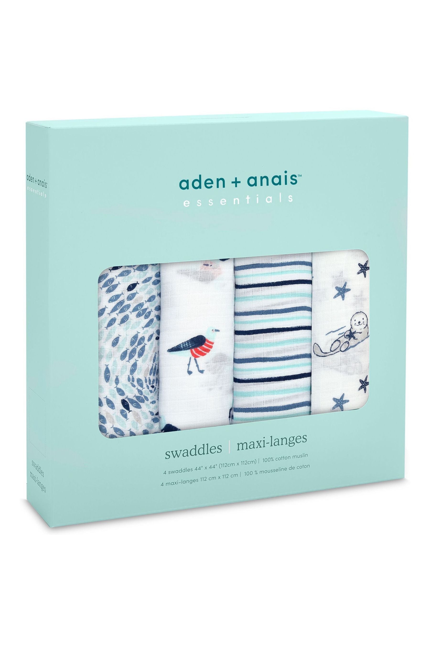 aden + anais White Essentials Seashore Muslin Blanket 4 Pack (112 X 112cm)