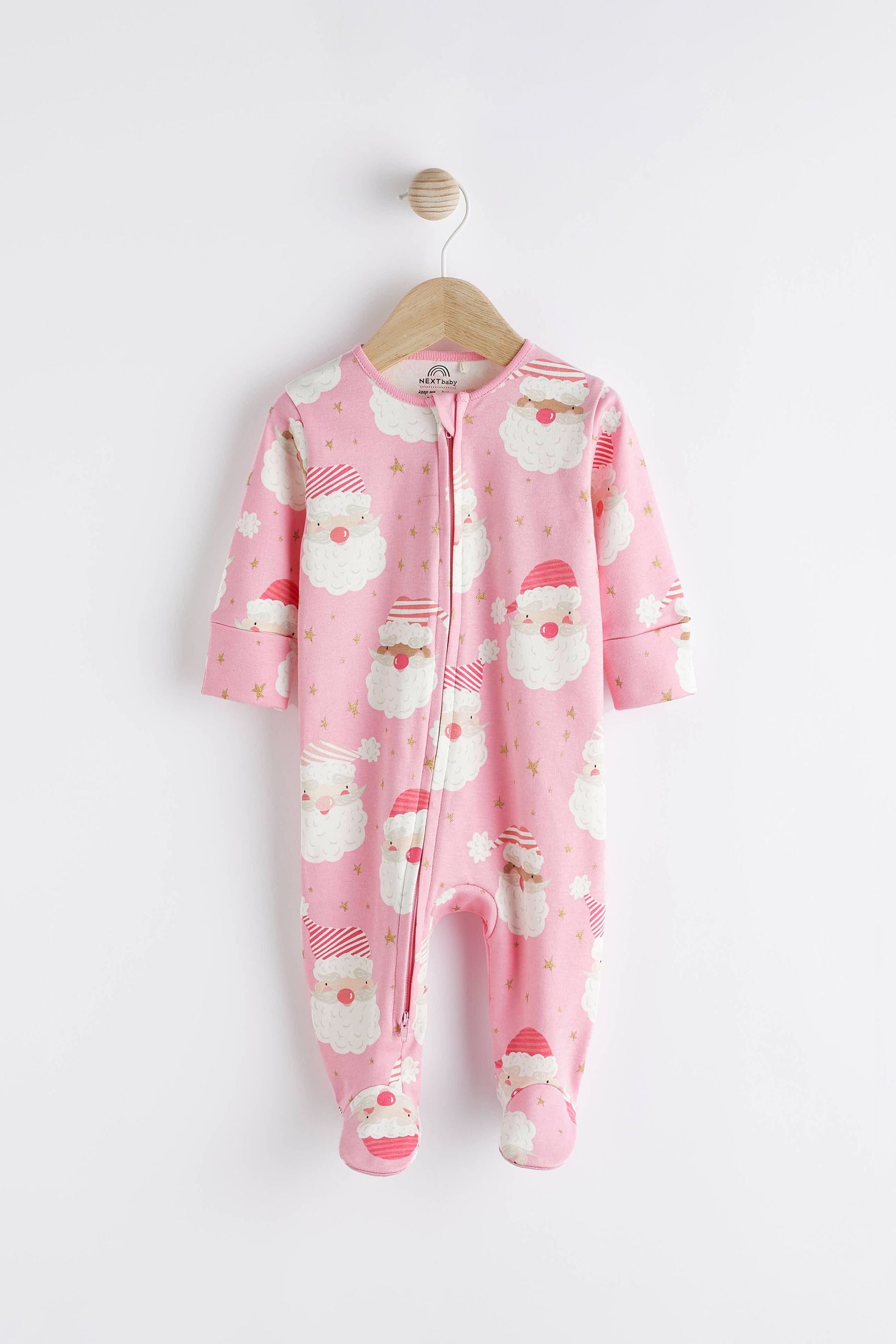 Pink/White Christmas Baby Cotton Sleepsuit (0mths-2yrs)