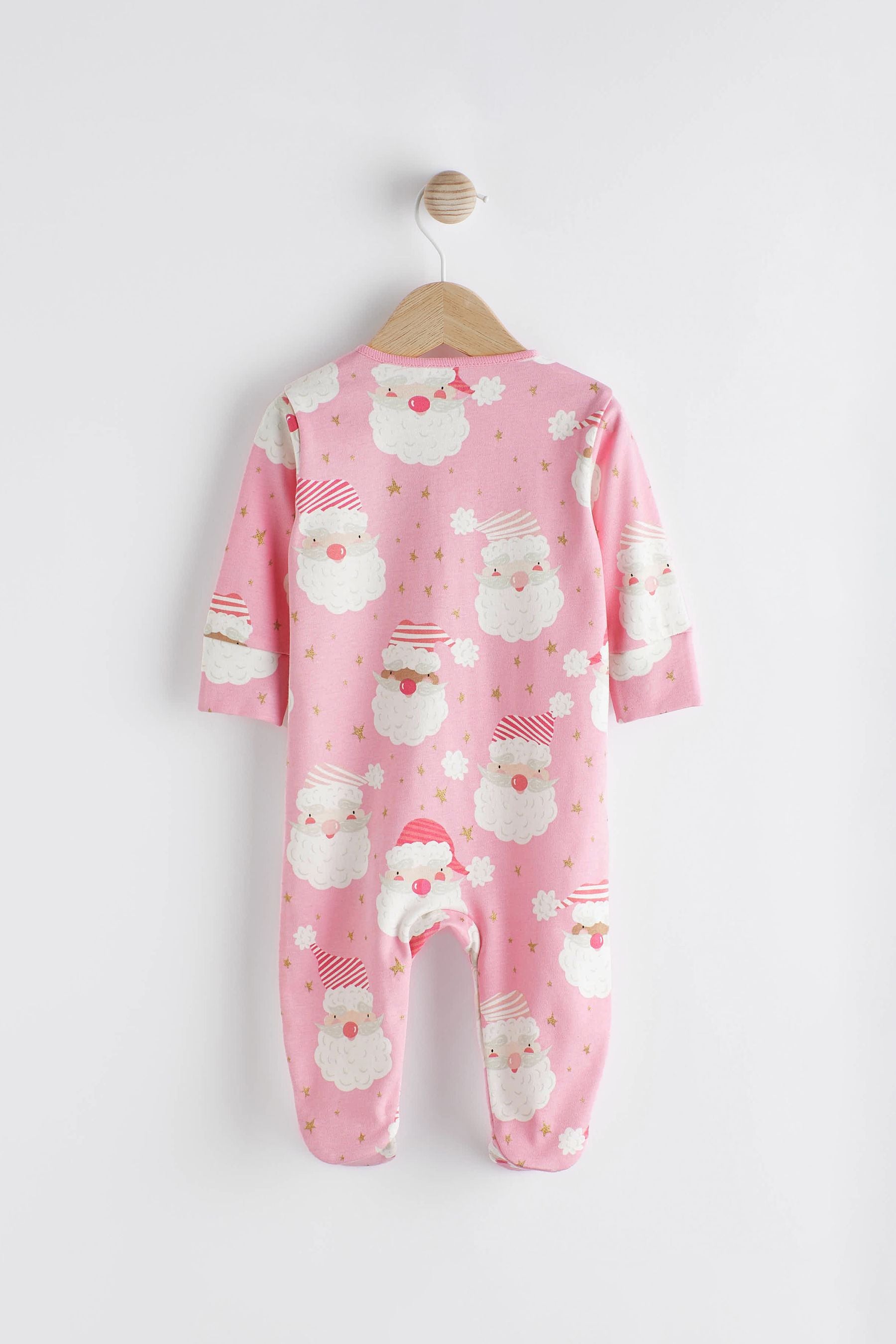 Pink/White Christmas Baby Cotton Sleepsuit (0mths-2yrs)