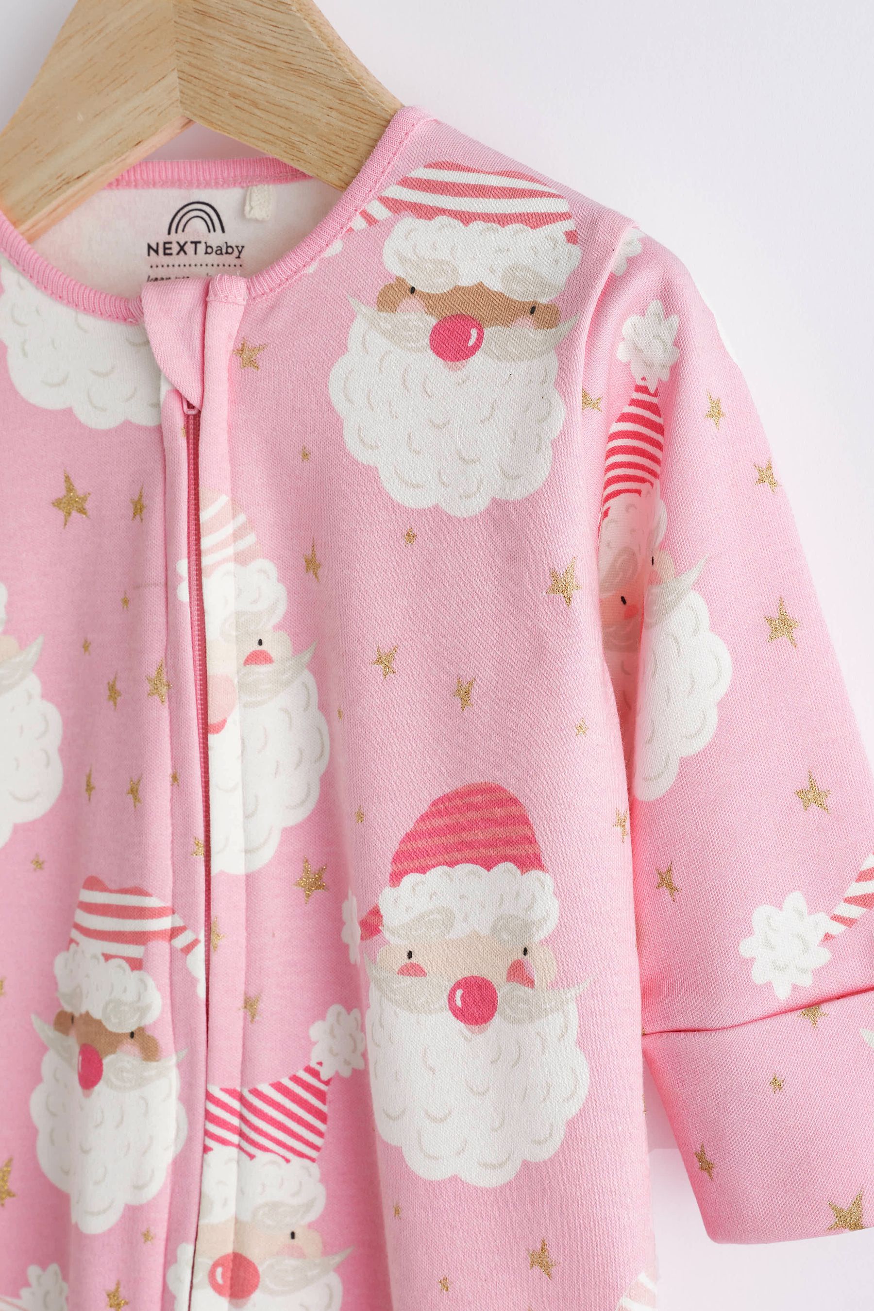 Pink/White Christmas Baby Cotton Sleepsuit (0mths-2yrs)