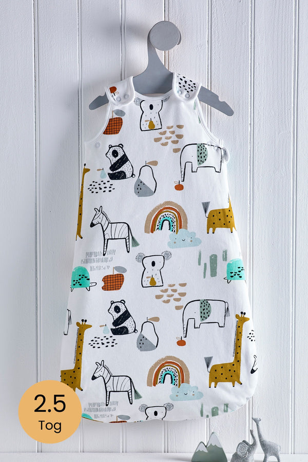 White Graphic Jungle Baby 100% Cotton 2.5 Tog Sleep Bag