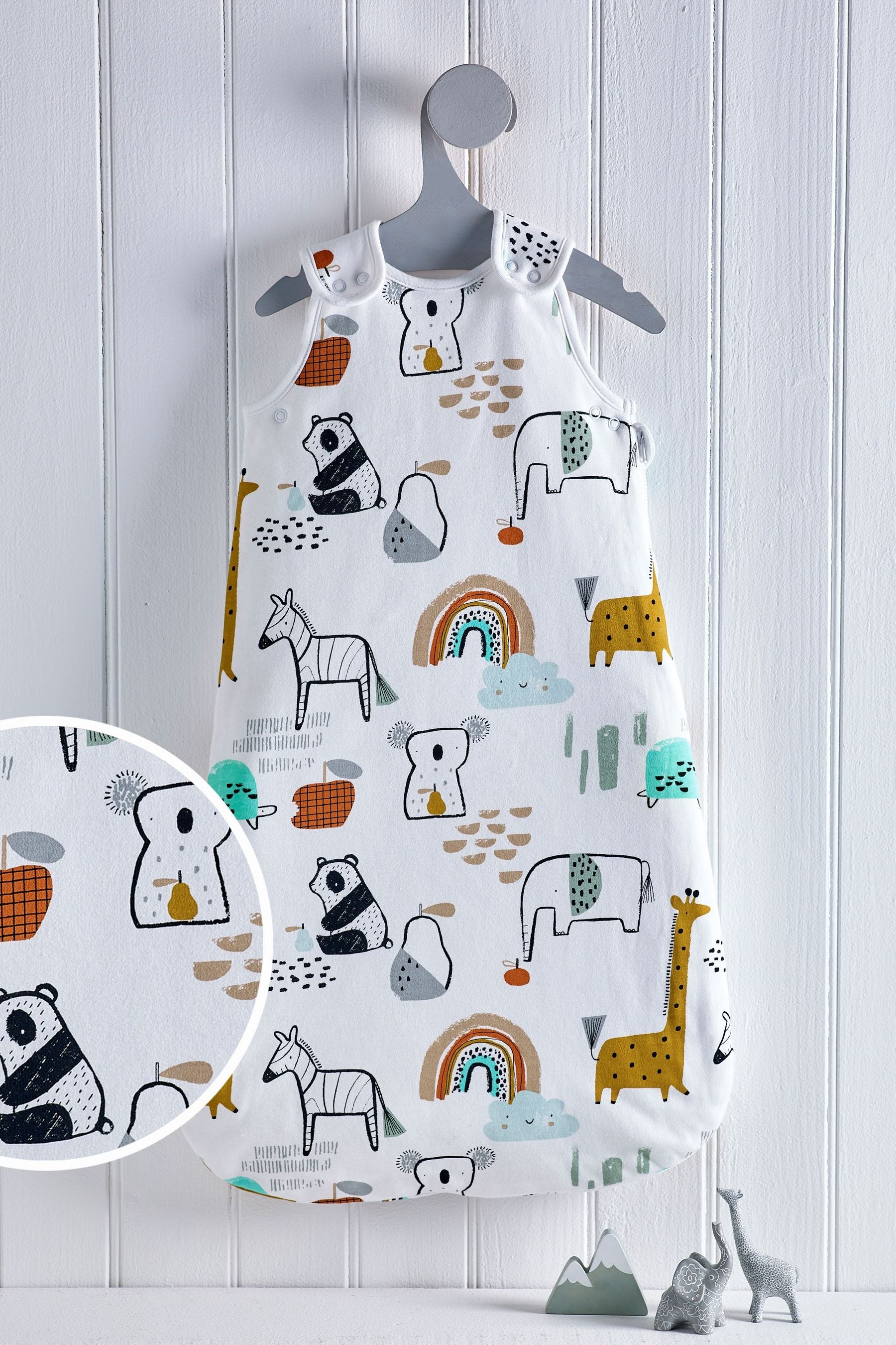 White Graphic Jungle Baby 100% Cotton 2.5 Tog Sleep Bag