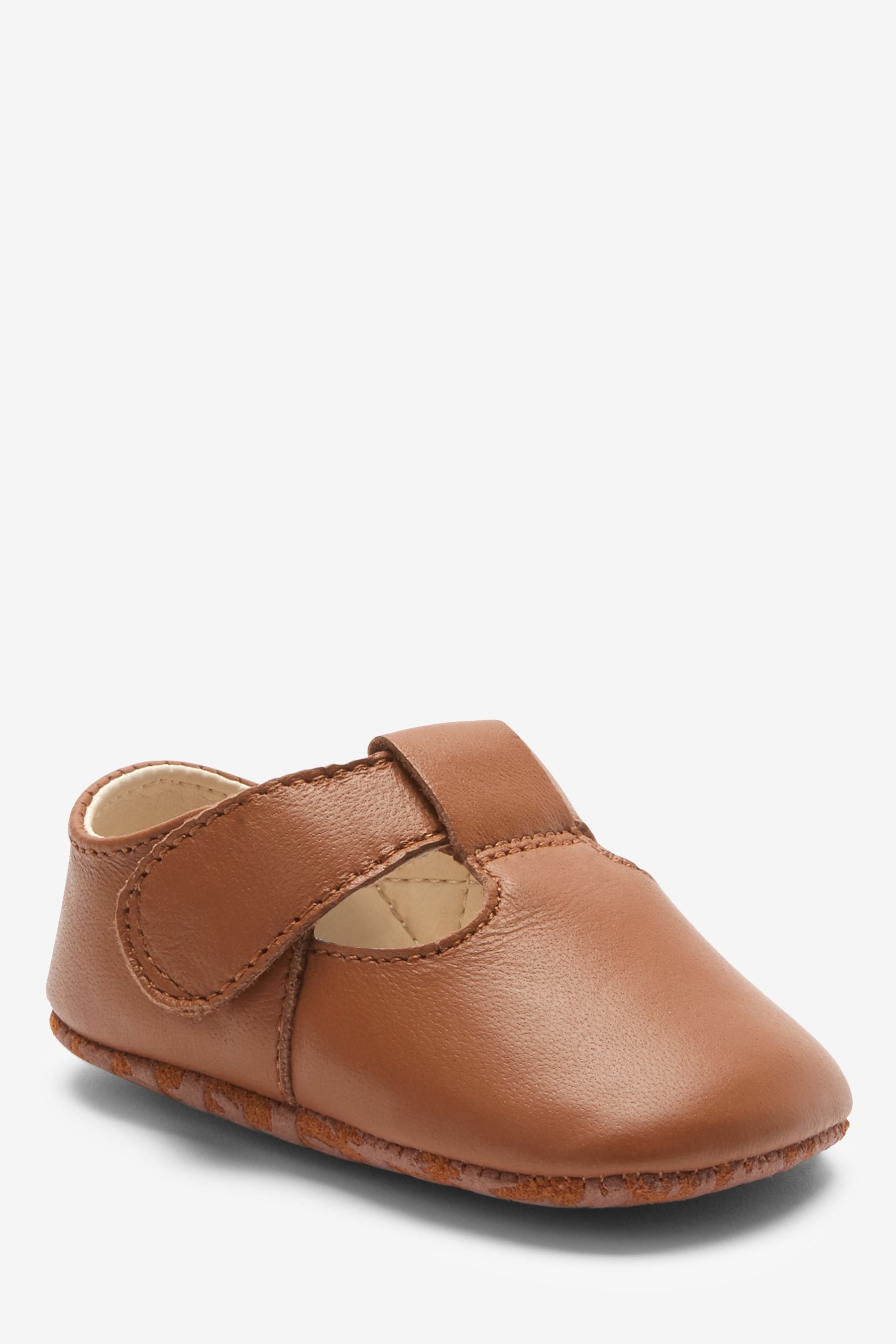 Tan Brown Leather T-Bar Baby Shoes (0-24mths)