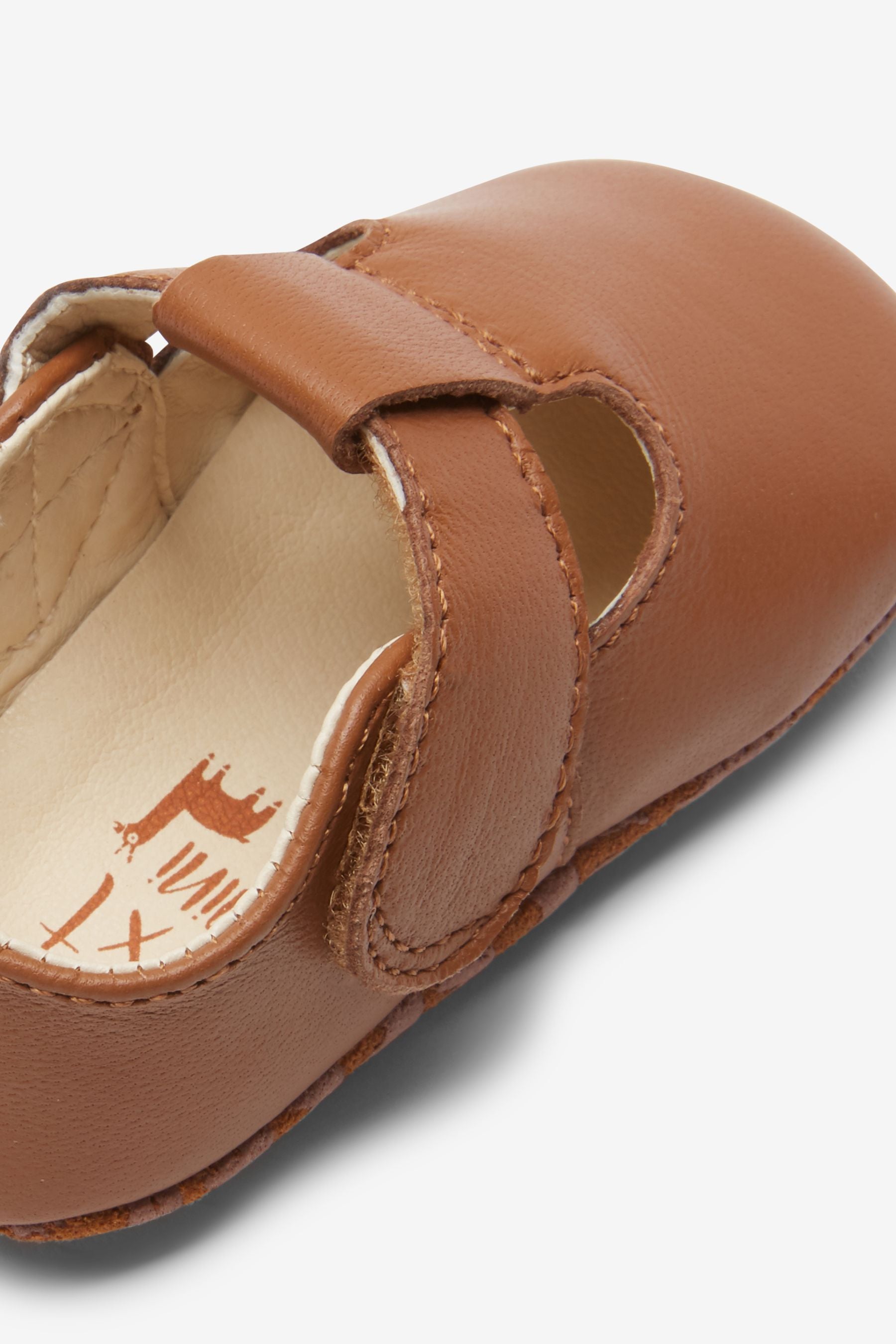 Tan Brown Leather T-Bar Baby Shoes (0-24mths)