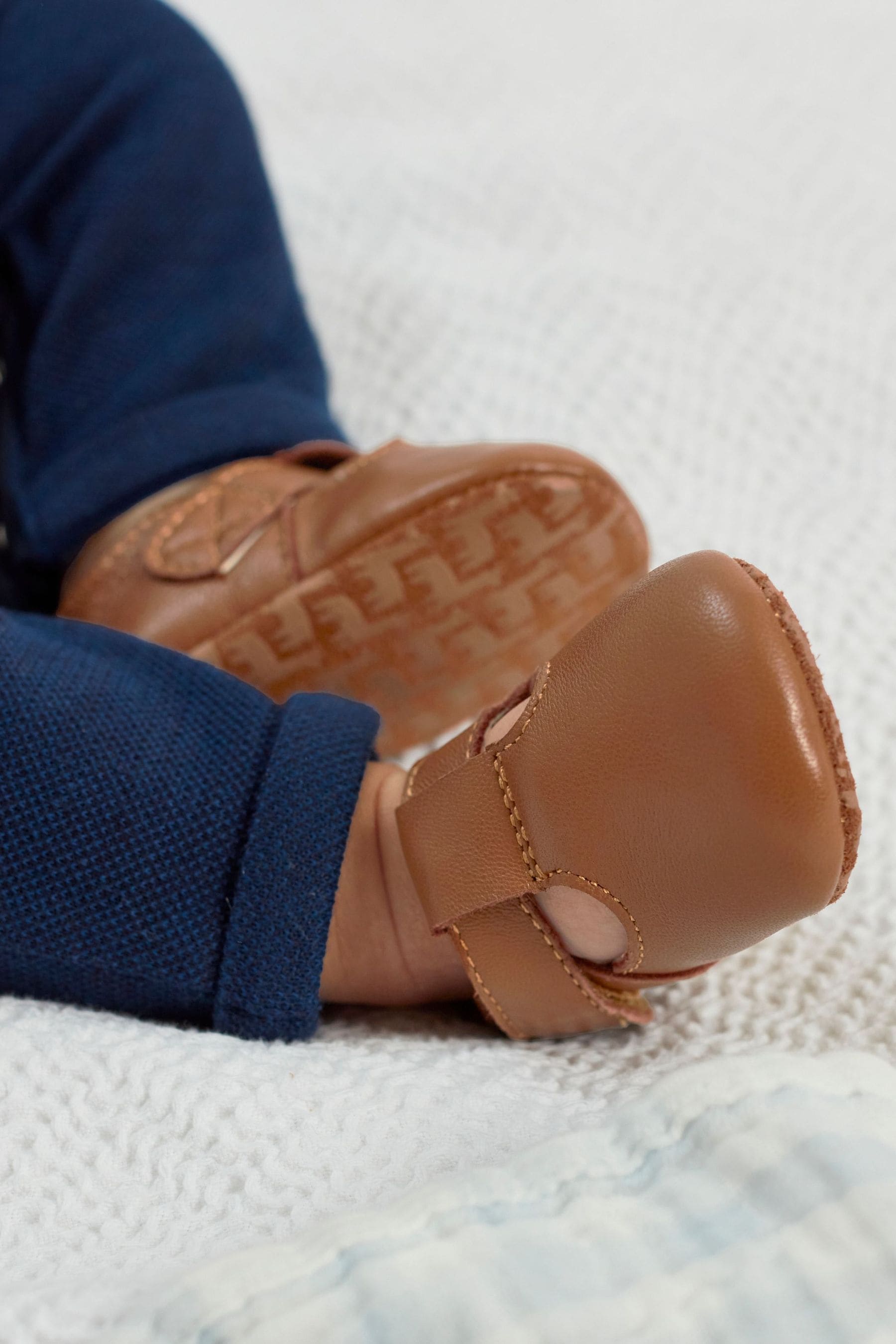 Tan Brown Leather T-Bar Baby Shoes (0-24mths)