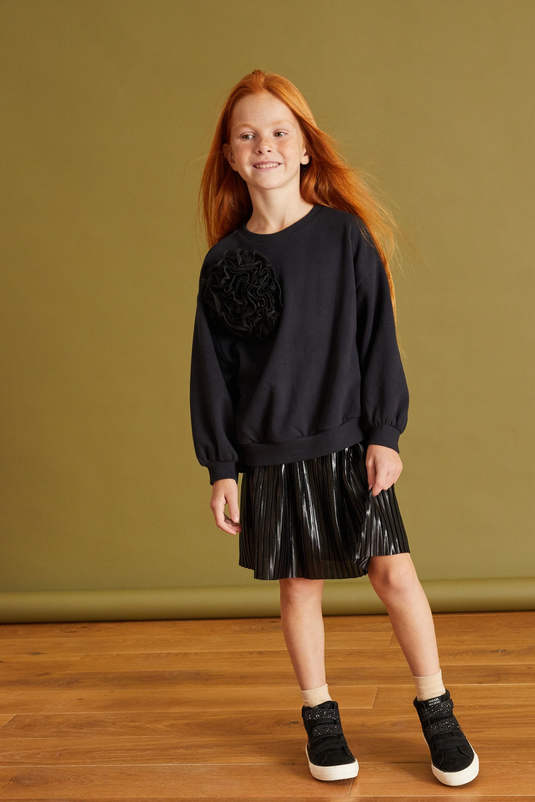 Charcoal Grey Corsage Crew Sweatshirt (3-16yrs)