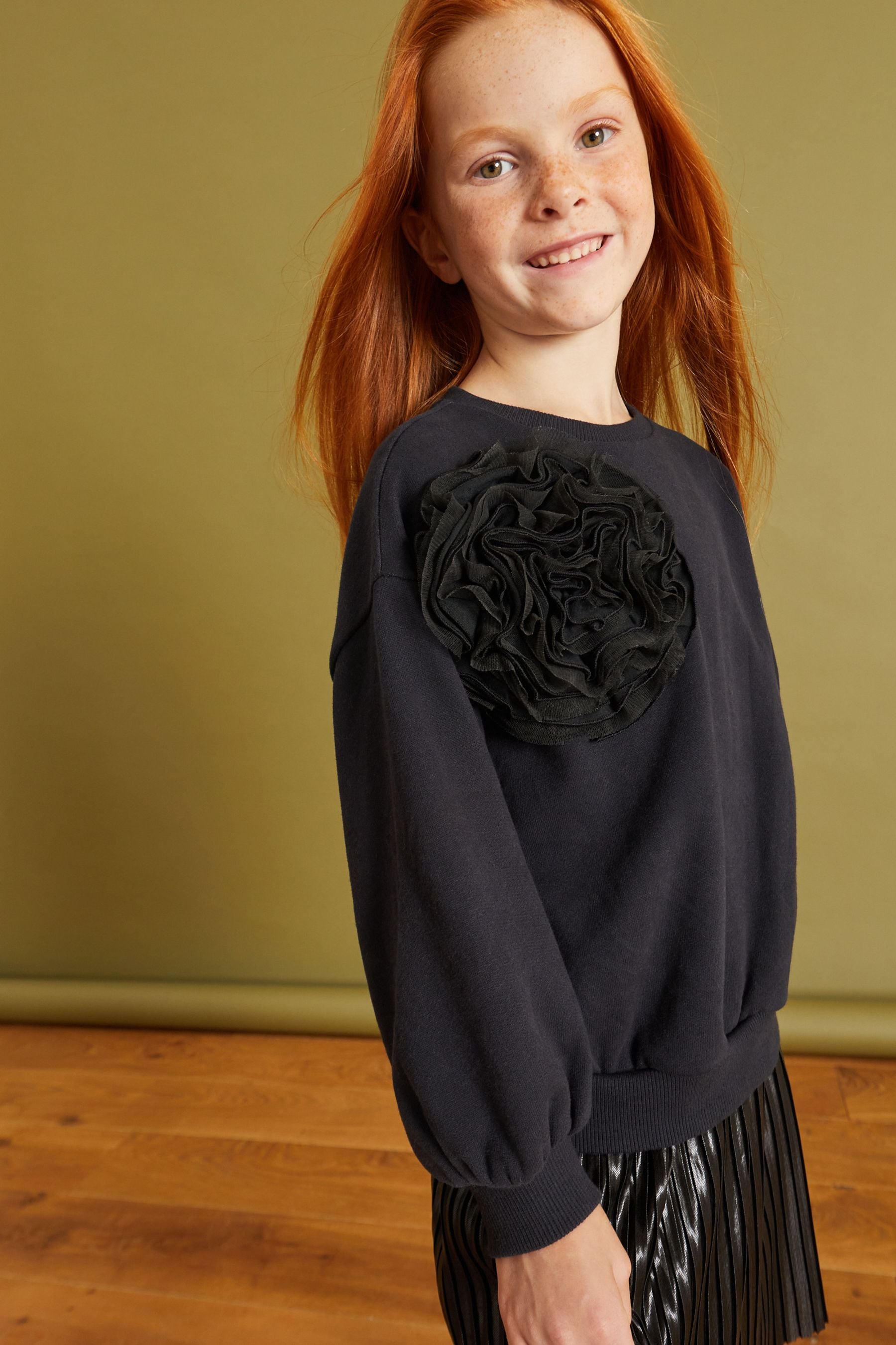 Charcoal Grey Corsage Crew Sweatshirt (3-16yrs)