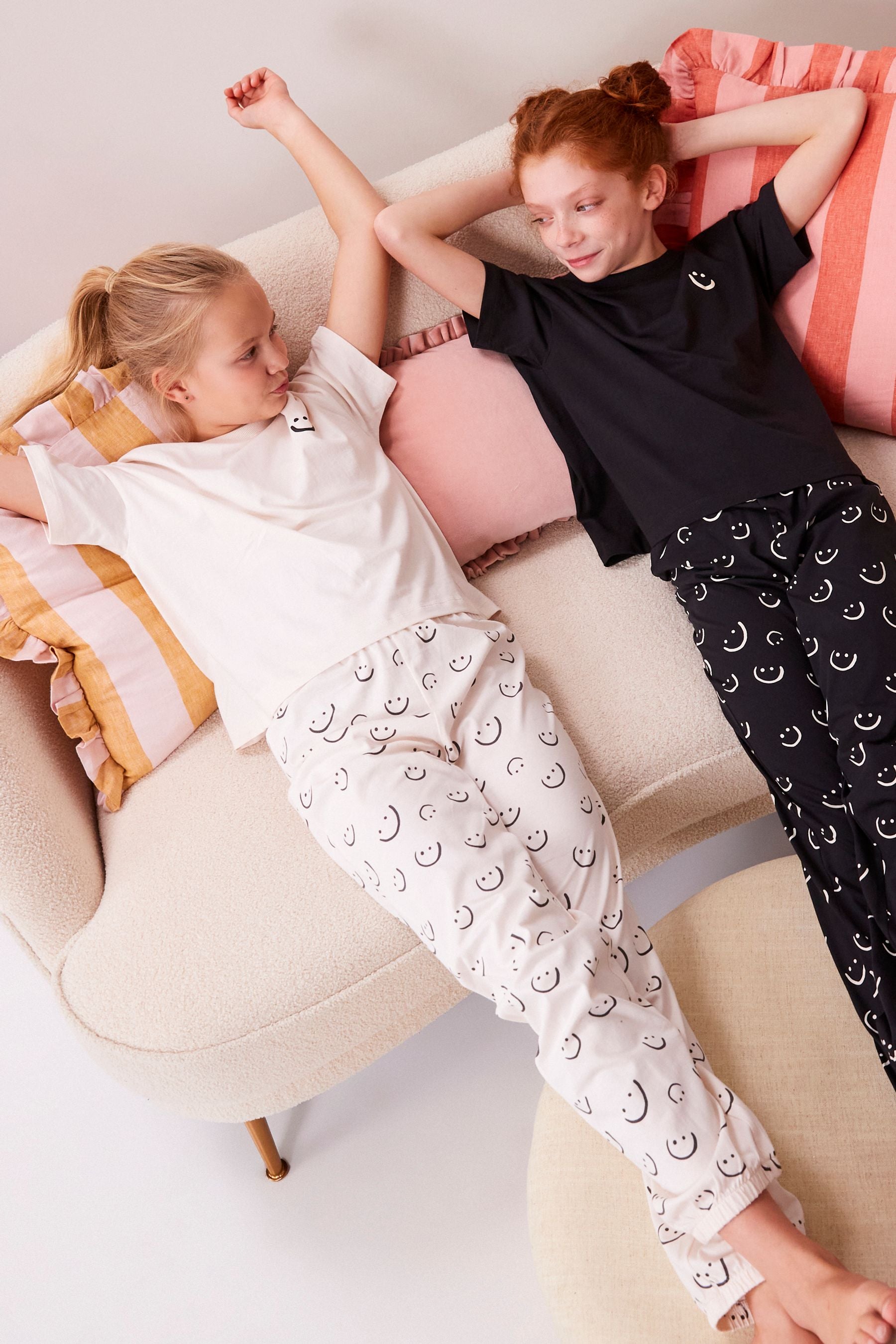 Black & White Smile Joggers Pyjamas 2 Pack (3-16yrs)